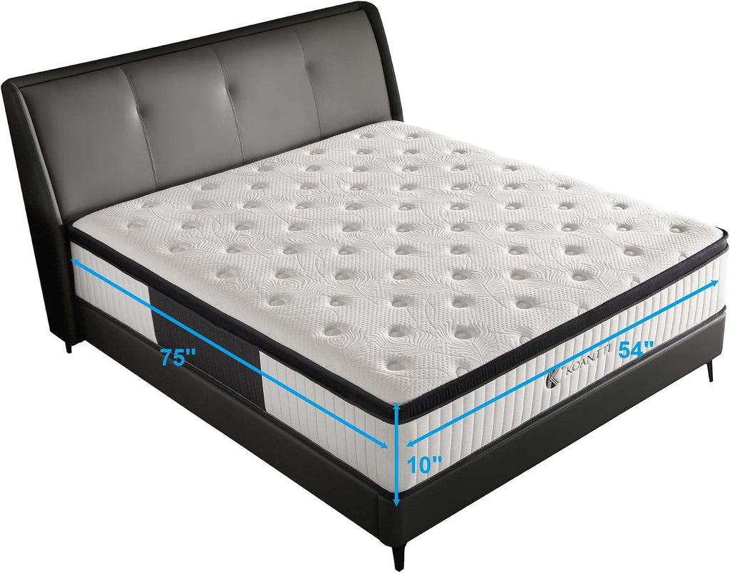 KOANTTI Full Size Mattresses,10 Inch Hybrid Full Mattress in a Box with Memory Foam & Individual Pocket Spring for Edge Support,Pressure Relief,Medium Firm White Full Mattress,CertiPUR-US.