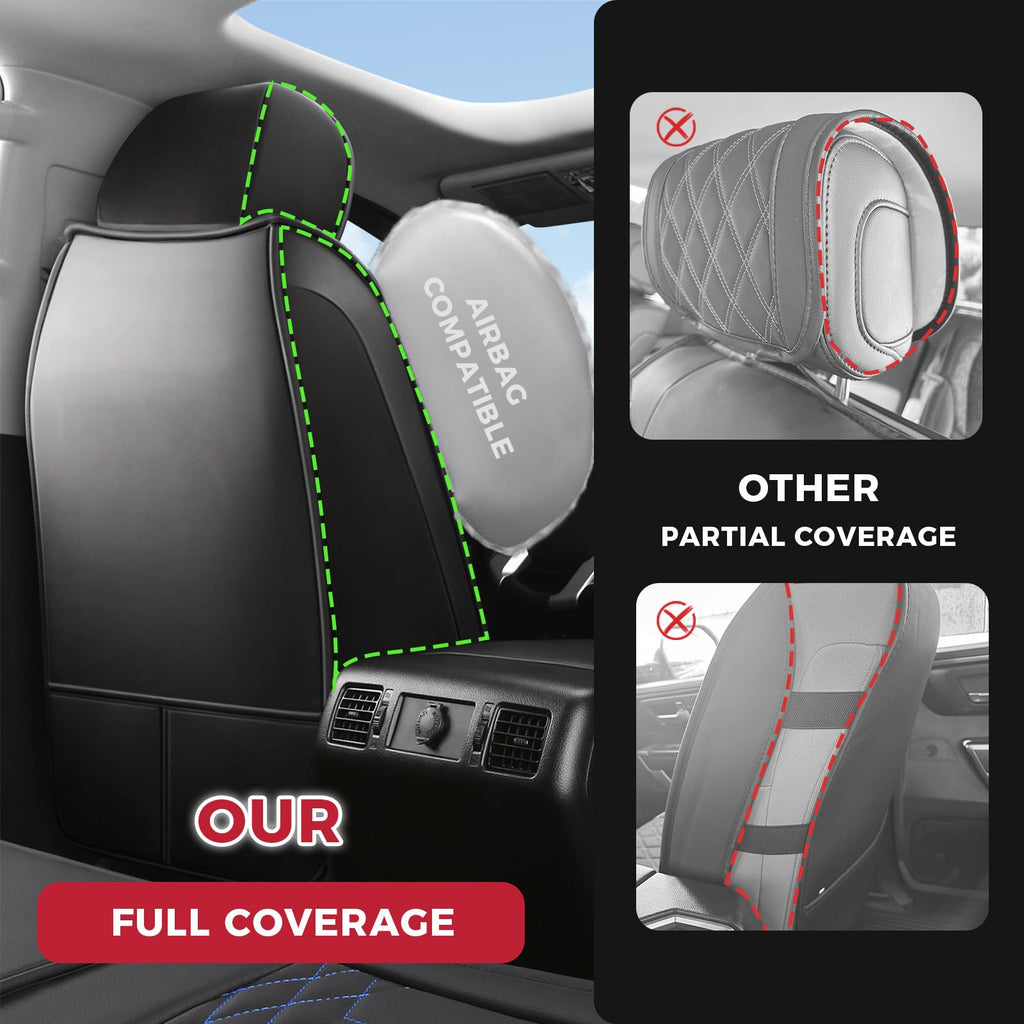 FREESOO Tundra Seat Covers 2007-2013, Fit for Toyota Tundra Crewmax Cab 5 Seats, Custom Truck Seat Covers with Waterproof Faux Leather Black
