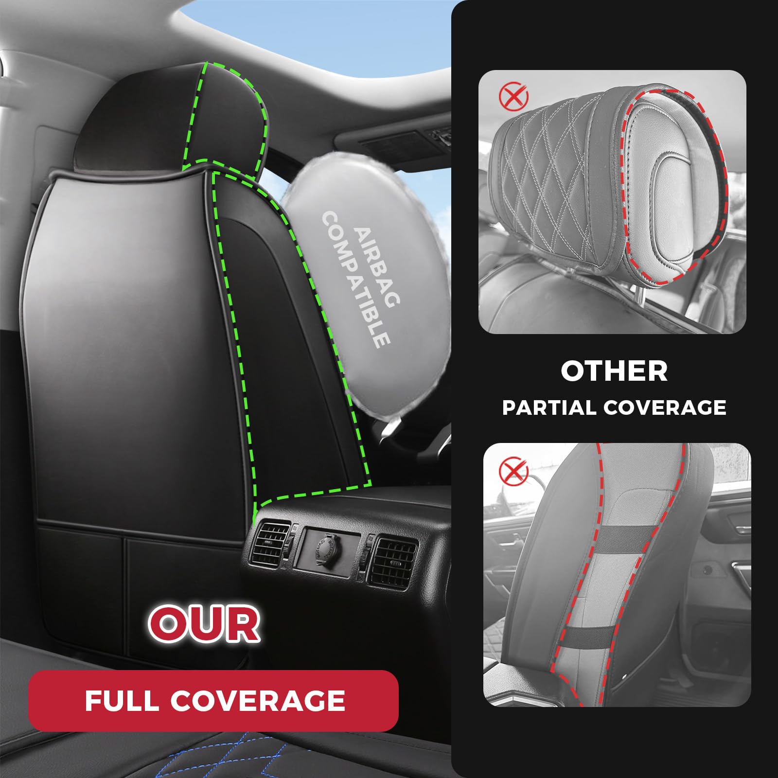 FREESOO Tundra Seat Covers 2007-2013, Fit for Toyota Tundra Crewmax Cab 5 Seats, Custom Truck Seat Covers with Waterproof Faux Leather Black