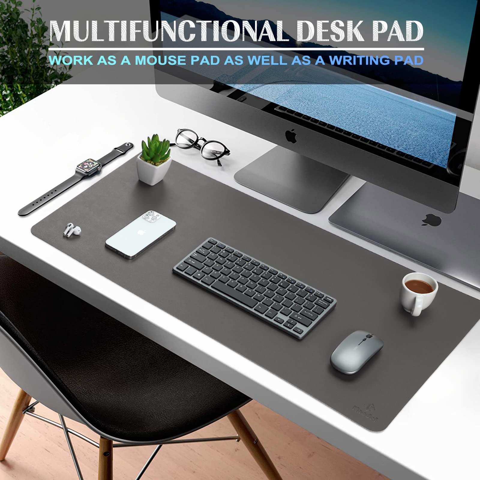 K KNODEL Small Office Leather Desk Mat, Mouse and Keyboard Pad, Computer and Laptop Mat, Desktop Protector and Cover, Writing Pad and Blotter (23.6"x13.8", Black)