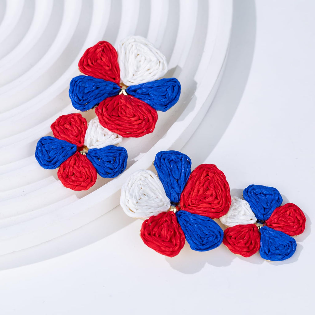 Boho Flower Earrings Statement Raffia Dangle Earrings Cute Floral Jewelry Trendy Summer Beach Vacation Outfits for Women