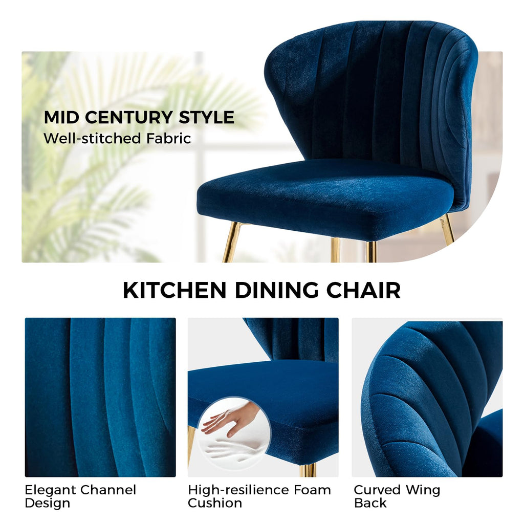 HULALA HOME Velvet Dining Chairs, Modern Small Armless Accent Chair with Gold Metal Legs, Living Room Upholstered Cute Side Chair, Elegant Tufted Back Vanity Chair for Bedroom, Auburn