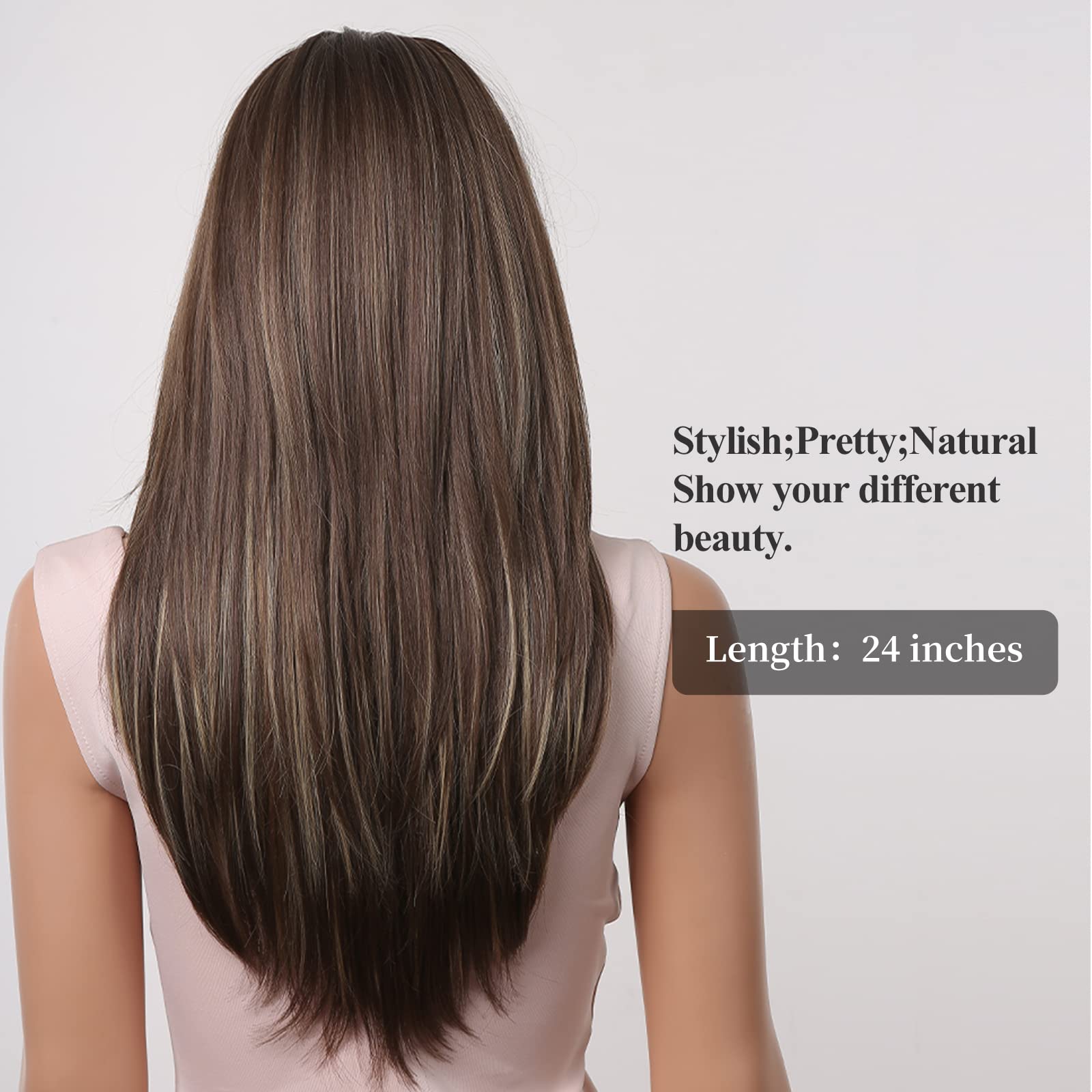 HAIRCUBE Auburn Wigs for Women,Long Layered Orange Wigs with Bangs Heat Resistant Synthetic Fibre Wigs(pelucas de cabello natural)