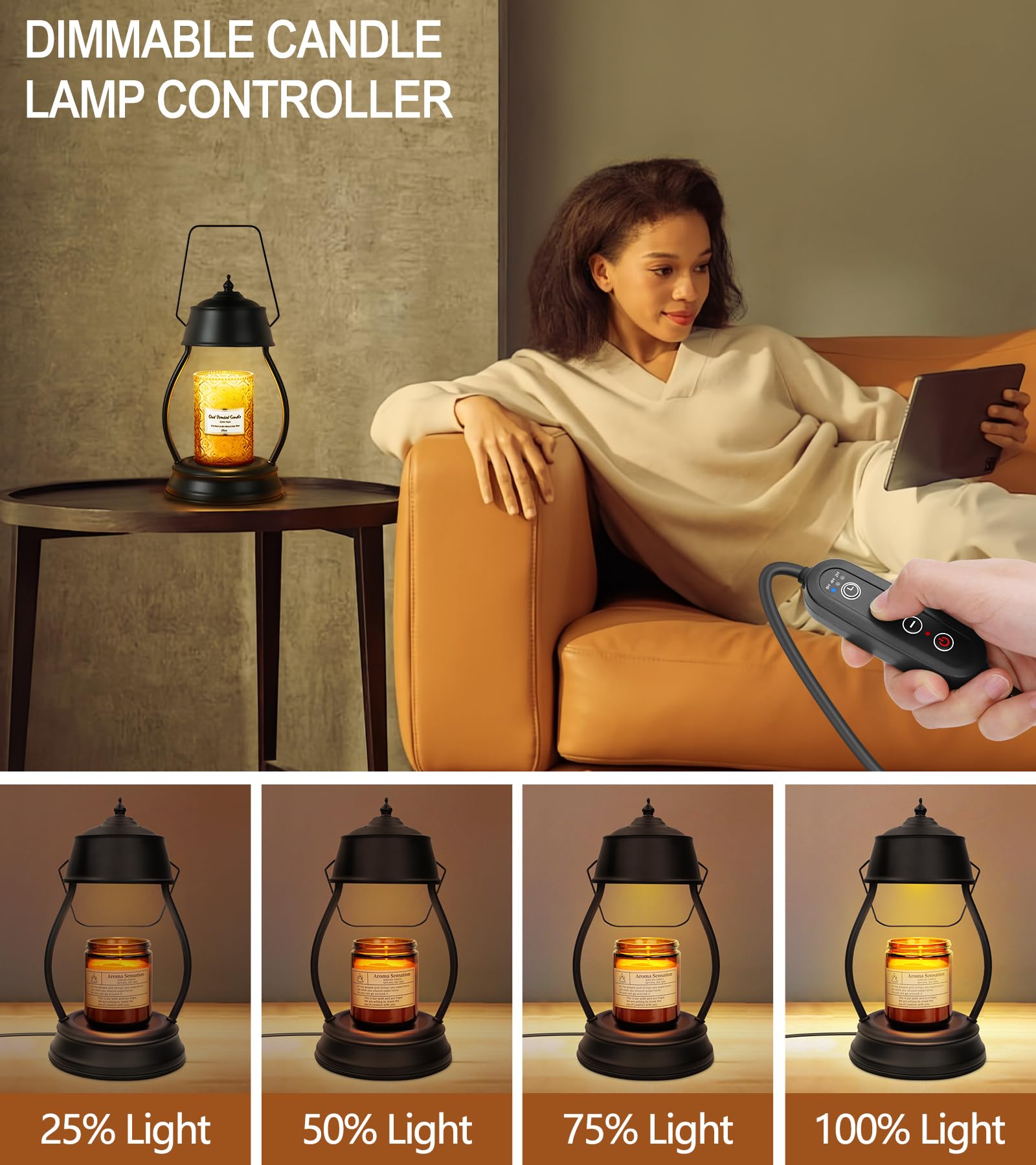 Candle Warmer Lamp, Dimmable Candle Warmer Lantern with Timer, Mothers Day Gifts for Women Mom, Office Home Decor, House Warming Gifts, Black Large Lantern Candle Lamp for New Home Bedroom Decor