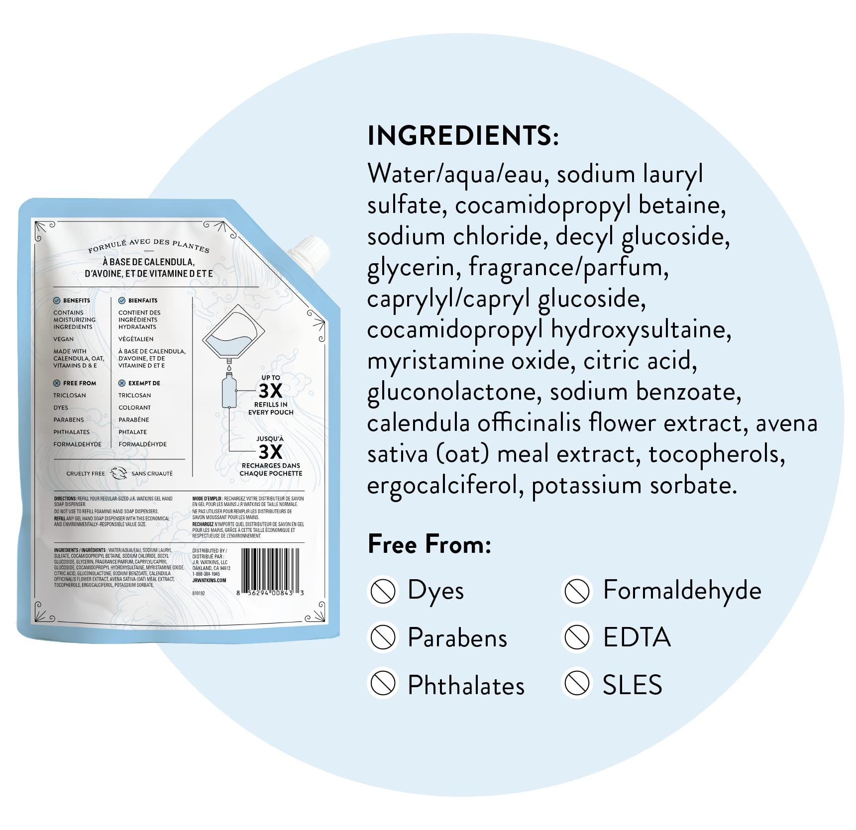 J.R. Watkins Gel Hand Soap Refill, Moisturizing Hand Wash, Formulated with Plant-Based Cleansers, Alcohol-Free, Cruelty-Free, Aloe & Green Tea, 34 Fl Oz, 2 Pack