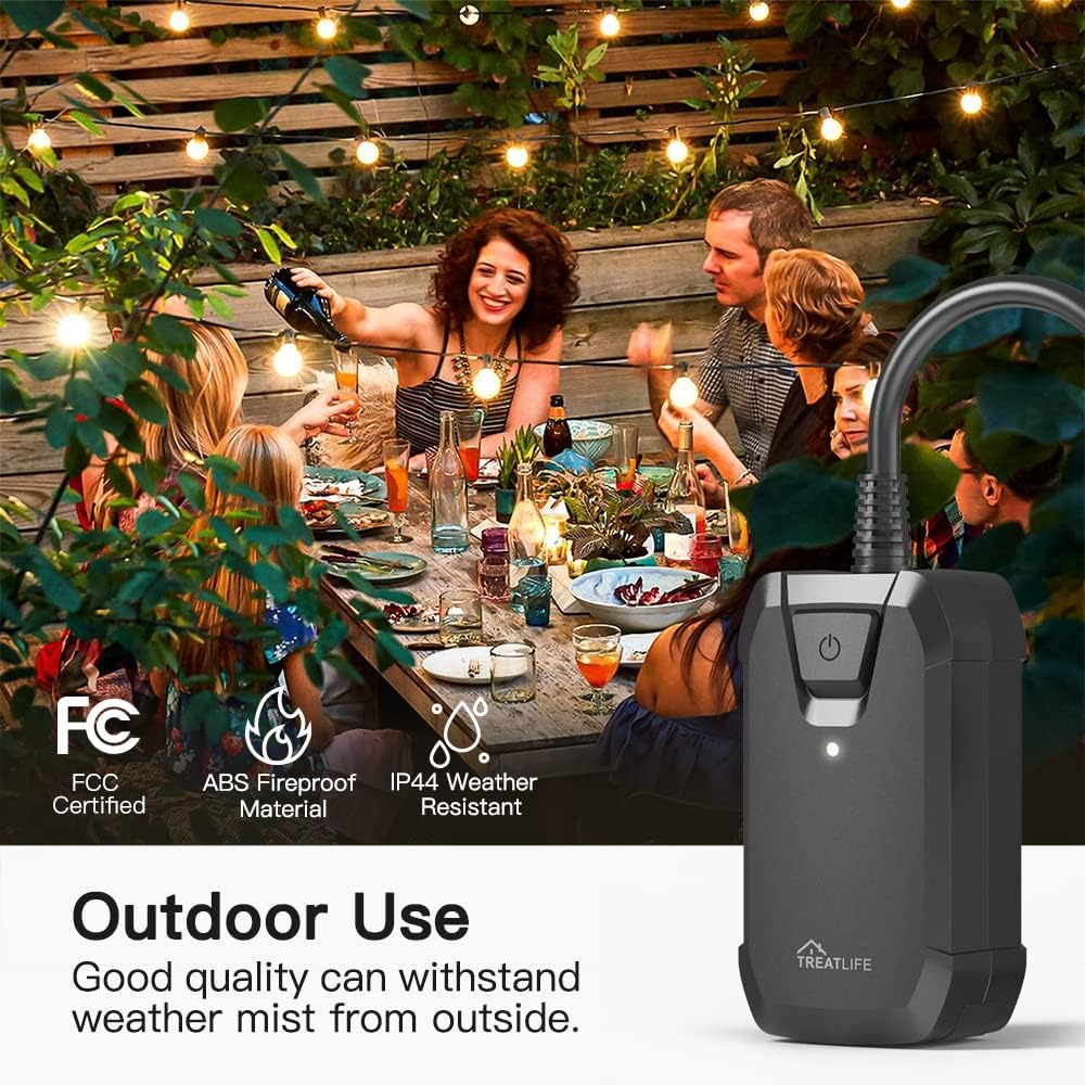 TREATLIFE Smart Dimmer Plug Outdoor Smart Plug Works with Alexa and Google Home, Light Dimmer APP Remote Control, Max Power 400W, IP44 for Dimmable Outdoor String Lights, Floor Lamp, Table Lamp