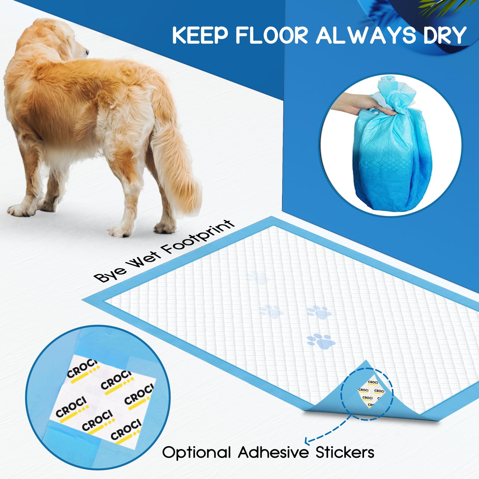 CROCI Dog Pee Pads Extra Large 30x36in, Puppy Pads XL with Adhesive Tabs, XL Pee Pads for Large Dogs, Super Absorbent Up to 8 Cups, Leak-Proof & Quick-Dry, Disposable (40 Counts)