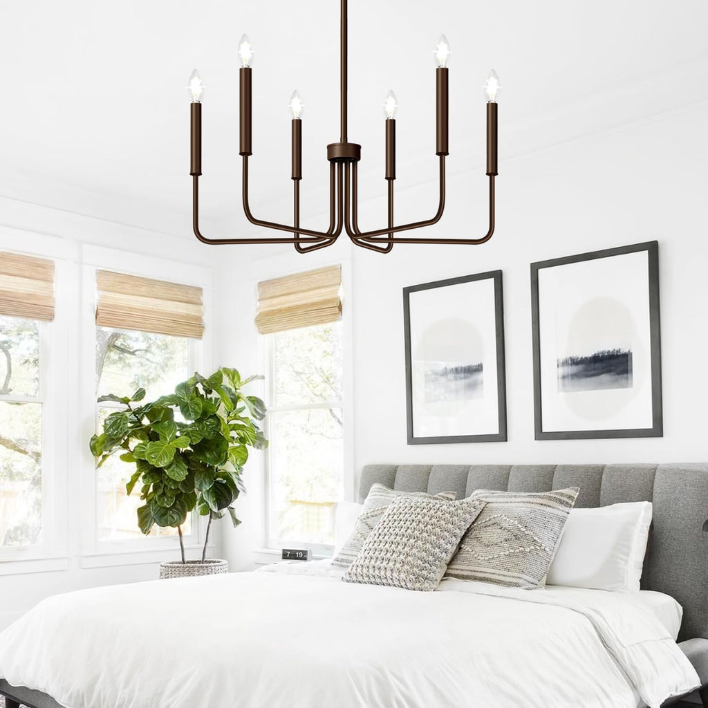Rustic Black Chandelier, 6-Light Antique Farmhouse Chandelier for Dining Room Lighting Fixtures, Vintage Candle Pendant Light Fixtures Chandeliers for Dining Room Bedroom, Foyer and Living Room