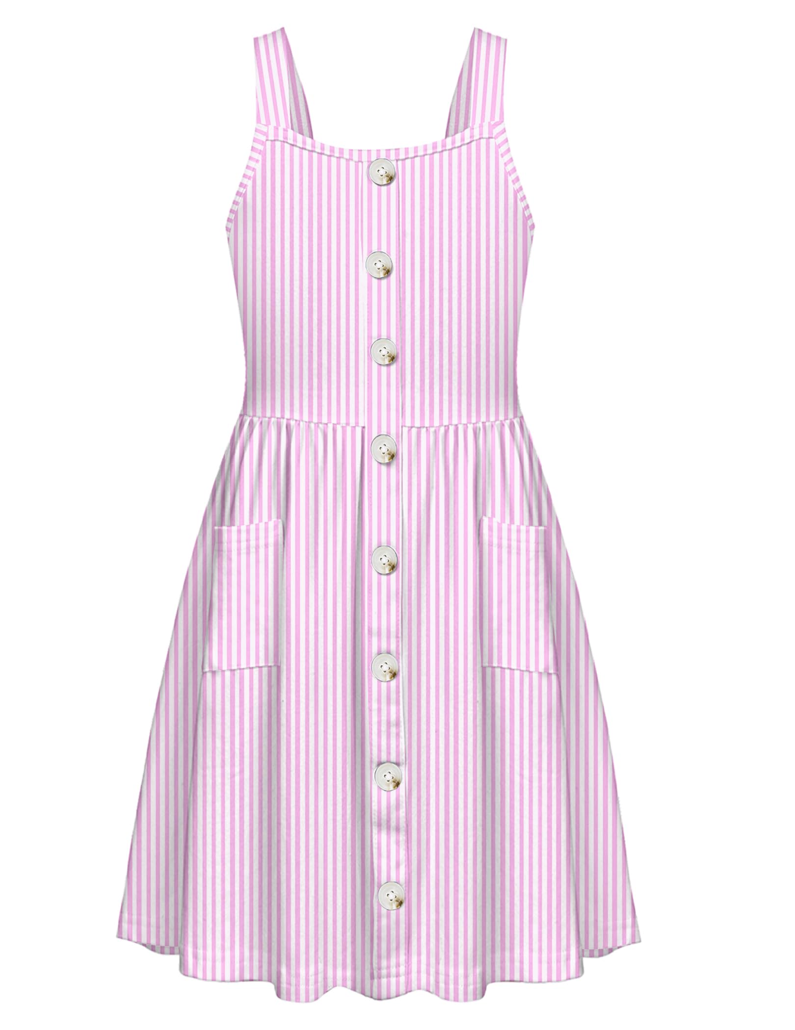 Arshiner Girl's Spaghetti Strap Button Down Midi Sleeveless Summer Casual Sundress A-line Dress with Pockets
