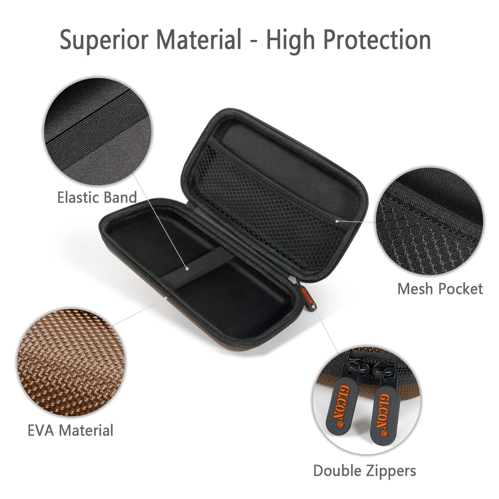 External Hard Drive Case - GLCON Shockproof EVA Carrying Case for WD My Passport Element Seagate Expansion Backup Toshiba 1TB 2TB 4TB - High Protection Portable Travel Electronic Power Bank Bag