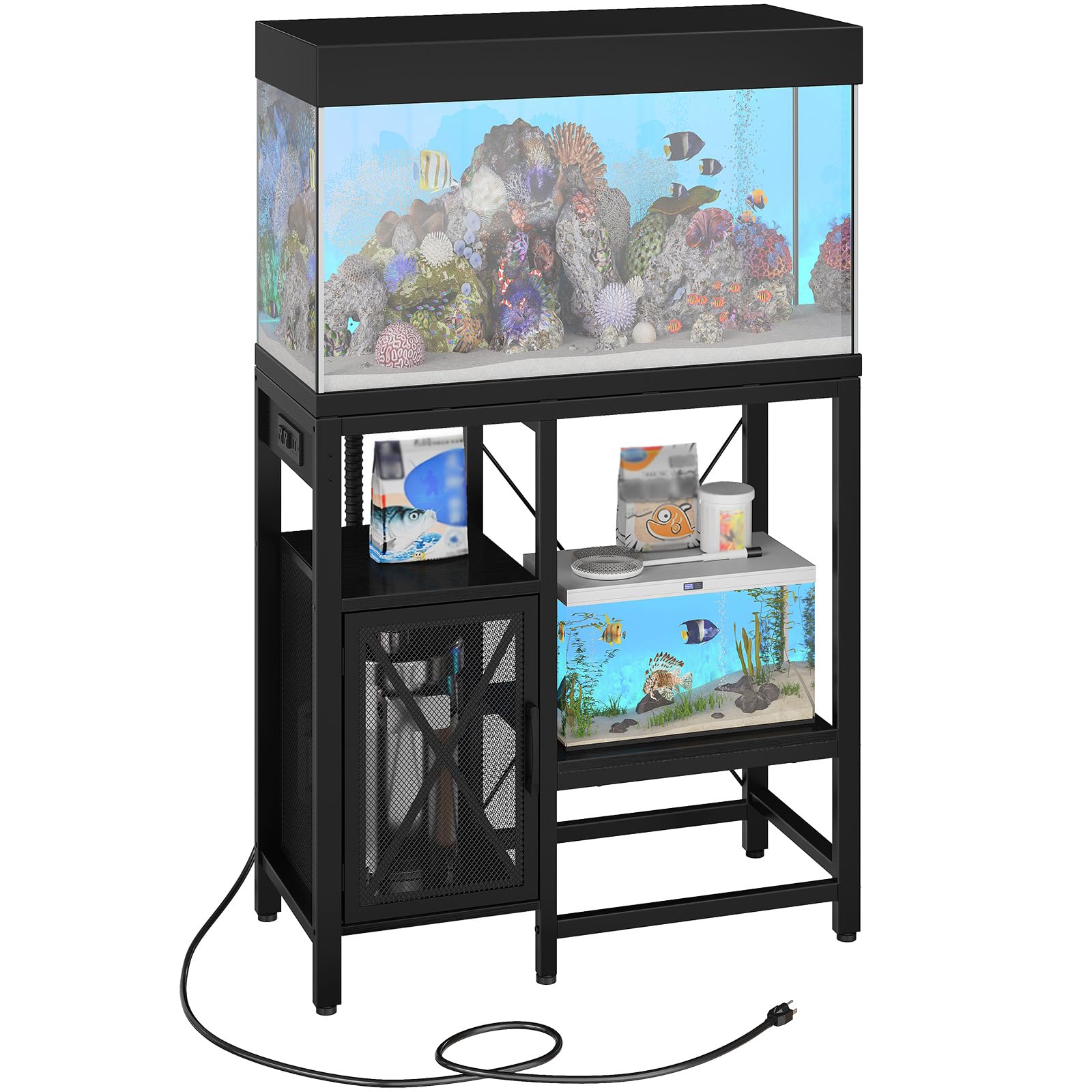 MAHANCRIS 20-37 Gallon Fish Tank Stand, Aquarium Stand with Power Outlet and Storage Cabinet, Heavy Duty Tank Stand Suitable for Turtle Tank, Reptile Terrarium, for Home Office, Black FTHB40E01