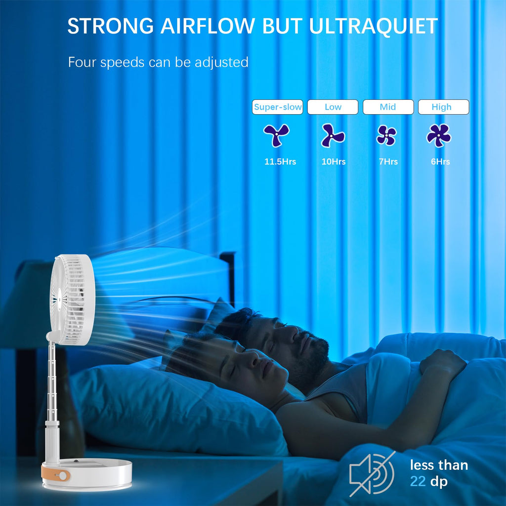 UN UNITEDTIME Portable Fan Foldable Rechargeable [Remote Control ] Battery Operated Foldaway Standing Pedestal Collapsible Fan, 4 Speed, Timer for Camping Travel, Bedroom (Black)