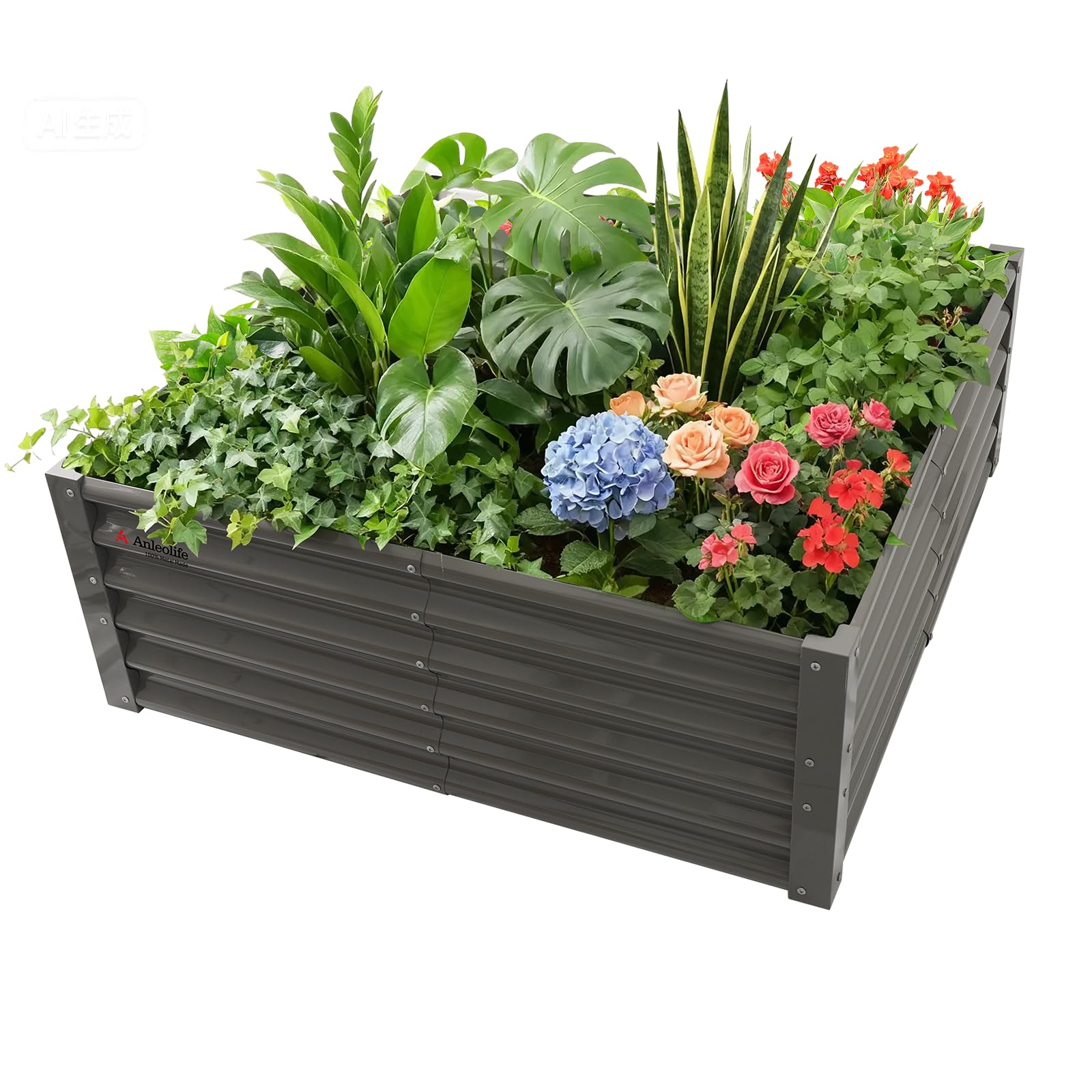 A ANLEOLIFE 2-Pack 3ft x 24” Tall Galvanized Raised Garden Beds Outdoor, Round Metal Planter Box for Planting Vegetables Flowers Herb, Anti-Rust & Easy-Setup, Quartz Grey