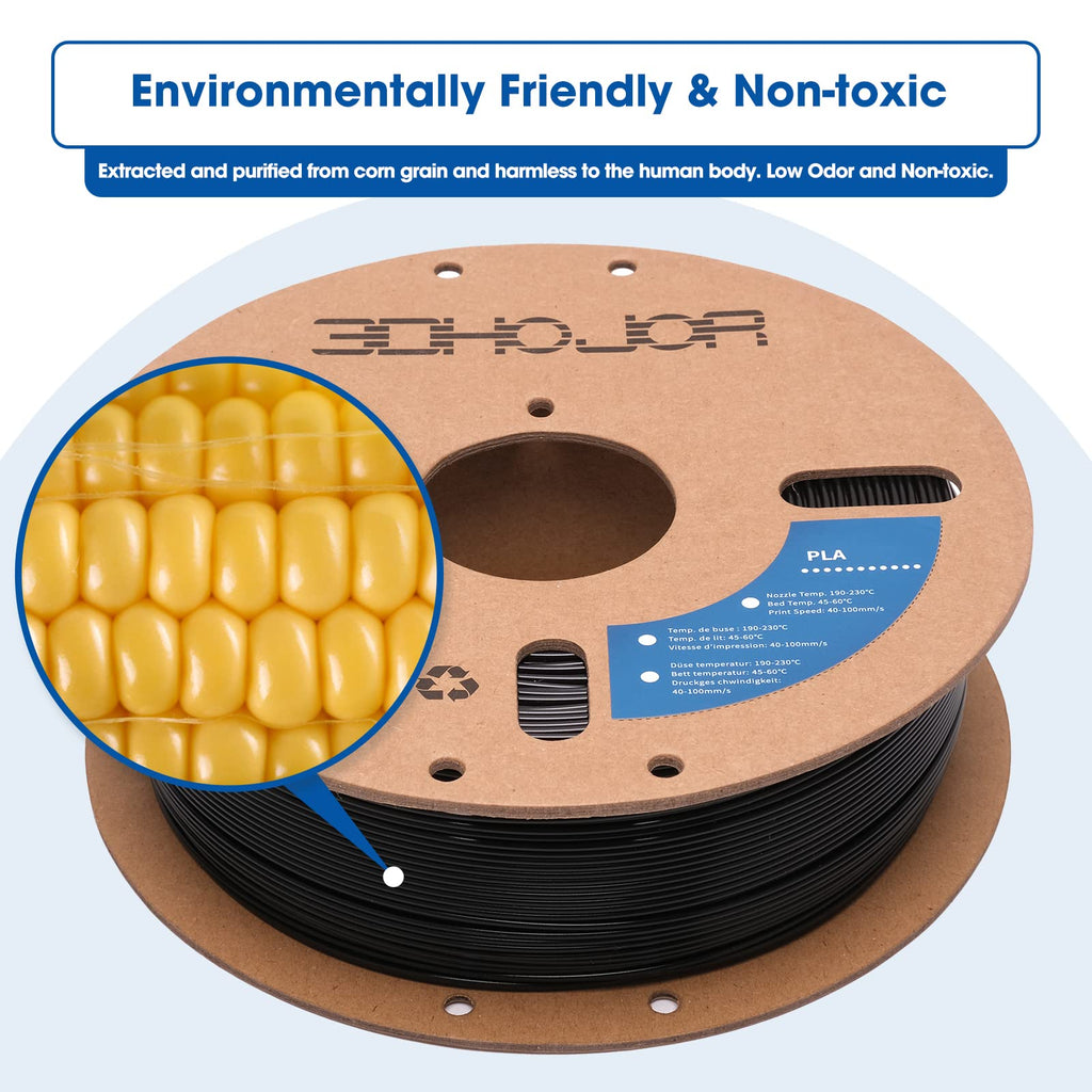 3DHoJor PLA Filament 1.75mm,3D Printing Filament,1kg*2 Cardboard Spool, Fit Most FDM 3D Printer,Dimensional Accuracy +/- 0.03 mm,Vacuum Packaging-2Pack Black