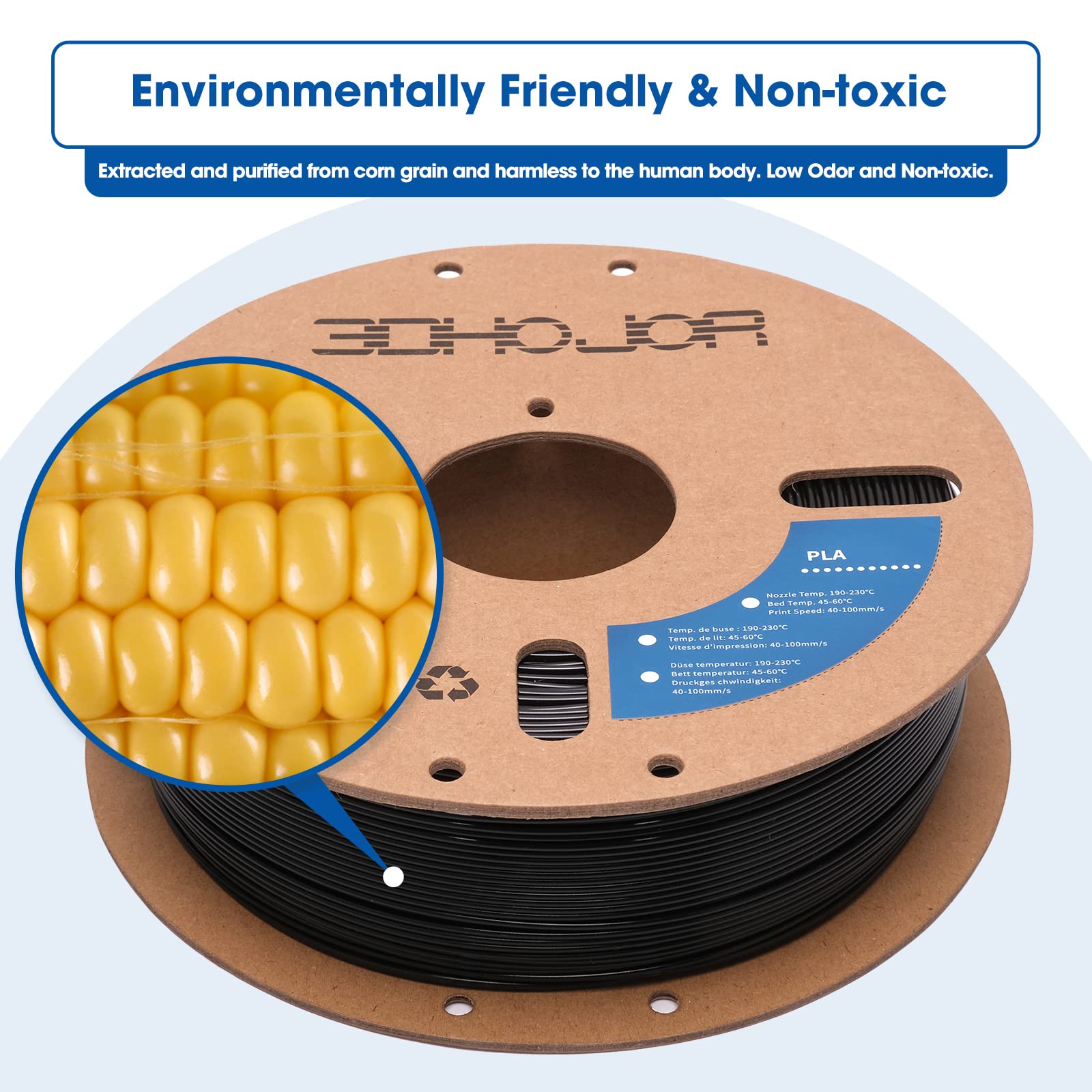 3DHoJor PLA Filament 1.75mm,3D Printing Filament,1kg*2 Cardboard Spool, Fit Most FDM 3D Printer,Dimensional Accuracy +/- 0.03 mm,Vacuum Packaging-2Pack Black