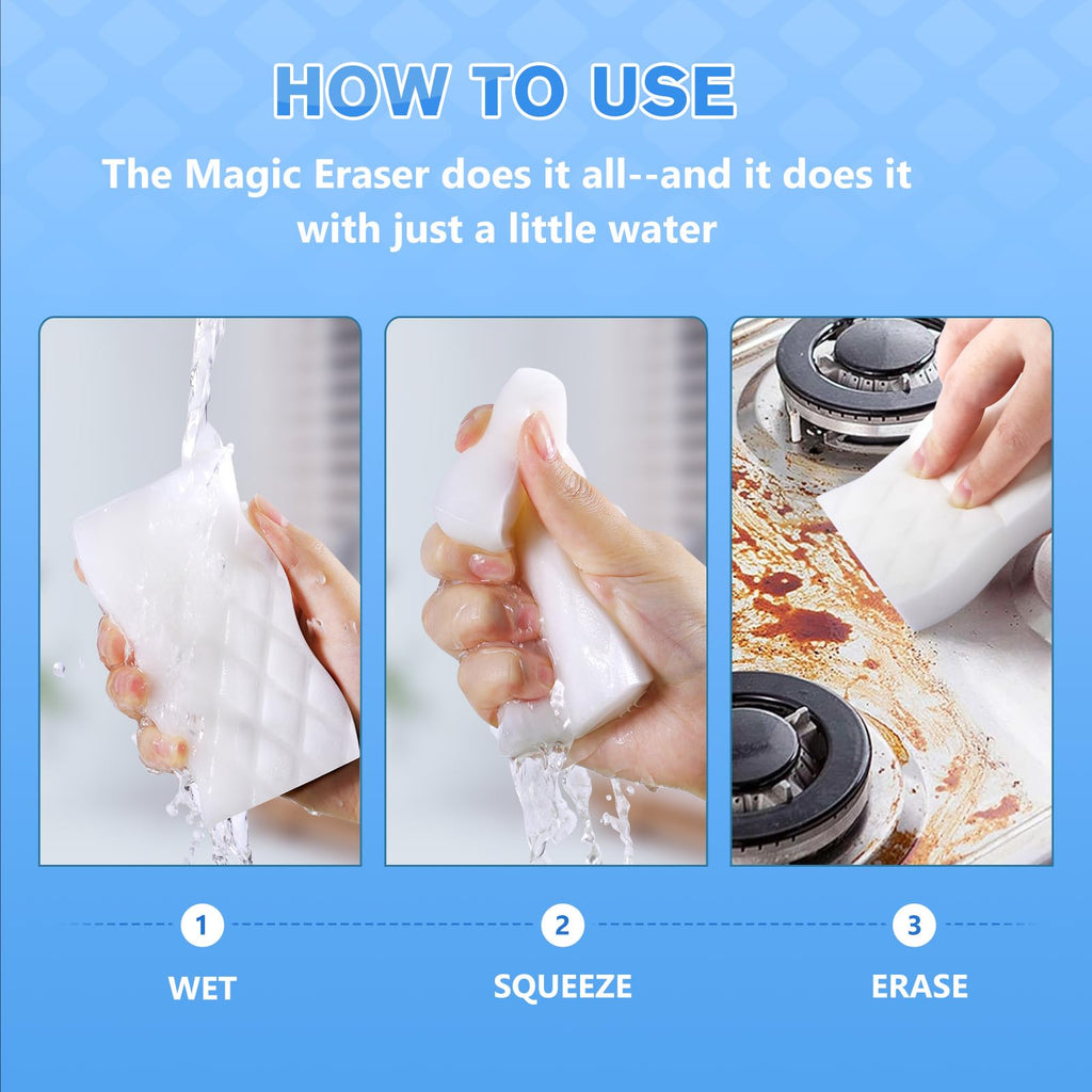 squish Magic Sponge Eraser, 10 Count Magic Cleaning Pads for Walls Oven, Kitchen, and Shoe Cleaner, Magic Erasers with Melamine Foam, Universal Cleaner