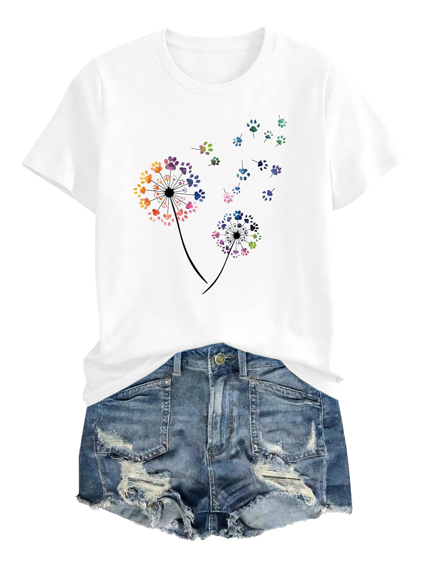 Anbech Womens Dandelion Graphic T-Shirts Teen Girls Cute Sunflower Print Casual Tee Tops