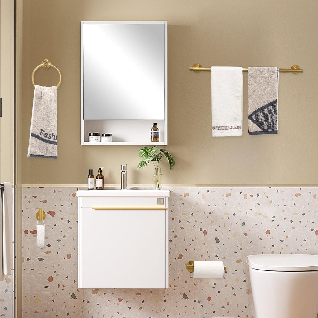 Brushed Gold Bathroom Hardware Accessories Set 5 Piece, Stainless Steel Bath Towel Bar Set 24 Inch,Toilet Paper Holder,Towel Ring Holder,Towel Rack Set,Gold Bathroom Accessories Kit