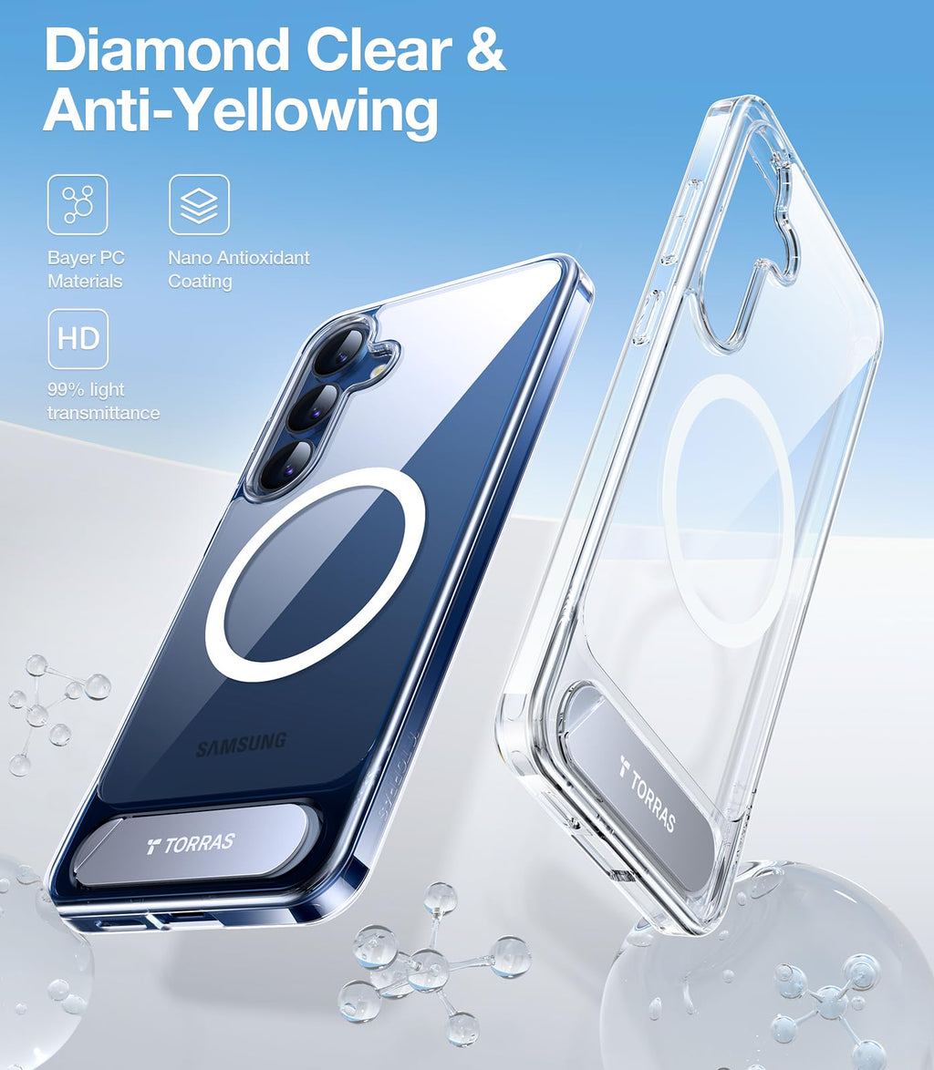 TORRAS Strong Magnetic & Seamless Stand for Samsung Galaxy S24 Ultra Case, Fit for MagSafe, Mil-Grade Drop Protection, Kickstand for Samsung Galaxy S24 Ultra Case, Translucent Back/Black Edge