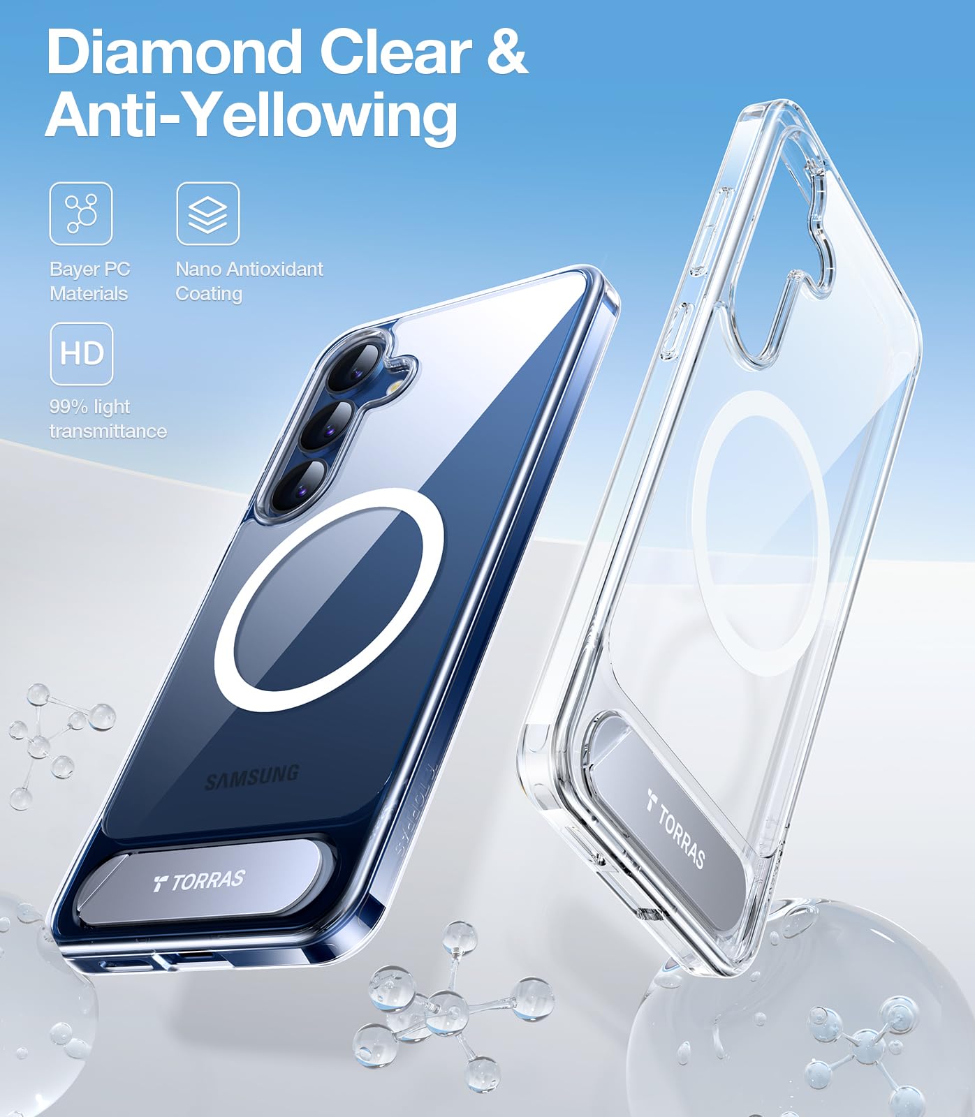 TORRAS Strong Magnetic & Seamless Stand for Samsung Galaxy S24 Ultra Case, Fit for MagSafe, Mil-Grade Drop Protection, Kickstand for Samsung Galaxy S24 Ultra Case, Translucent Back/Black Edge