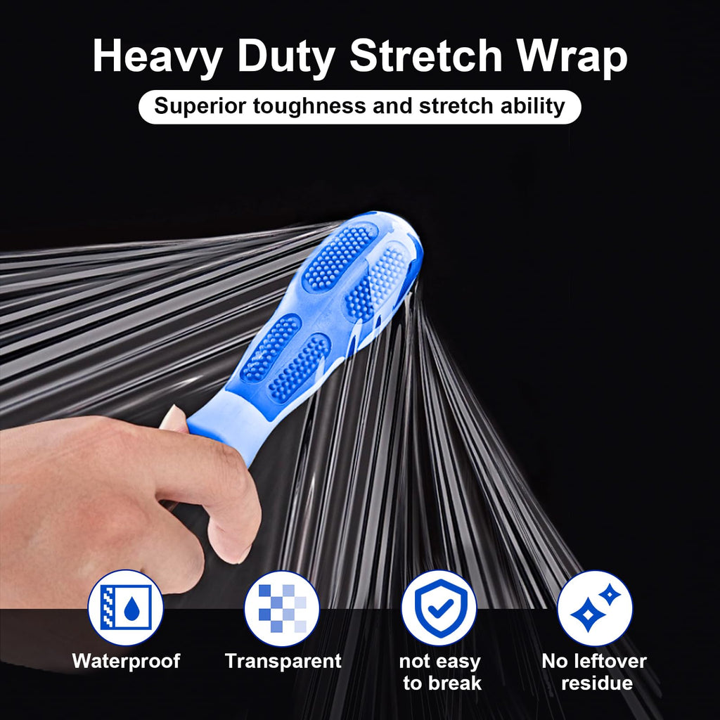 Stretch Film, RAZCC Stretch Wrap Industrial Strength, Shrink Wrap for Pallet Wrap, Heavy Duty Clear Plastic Wrap with Handles, Moving Wrapping Plastic Roll, 15" x 1000 Ft Per Roll, 60 Gauge, 1 Pack