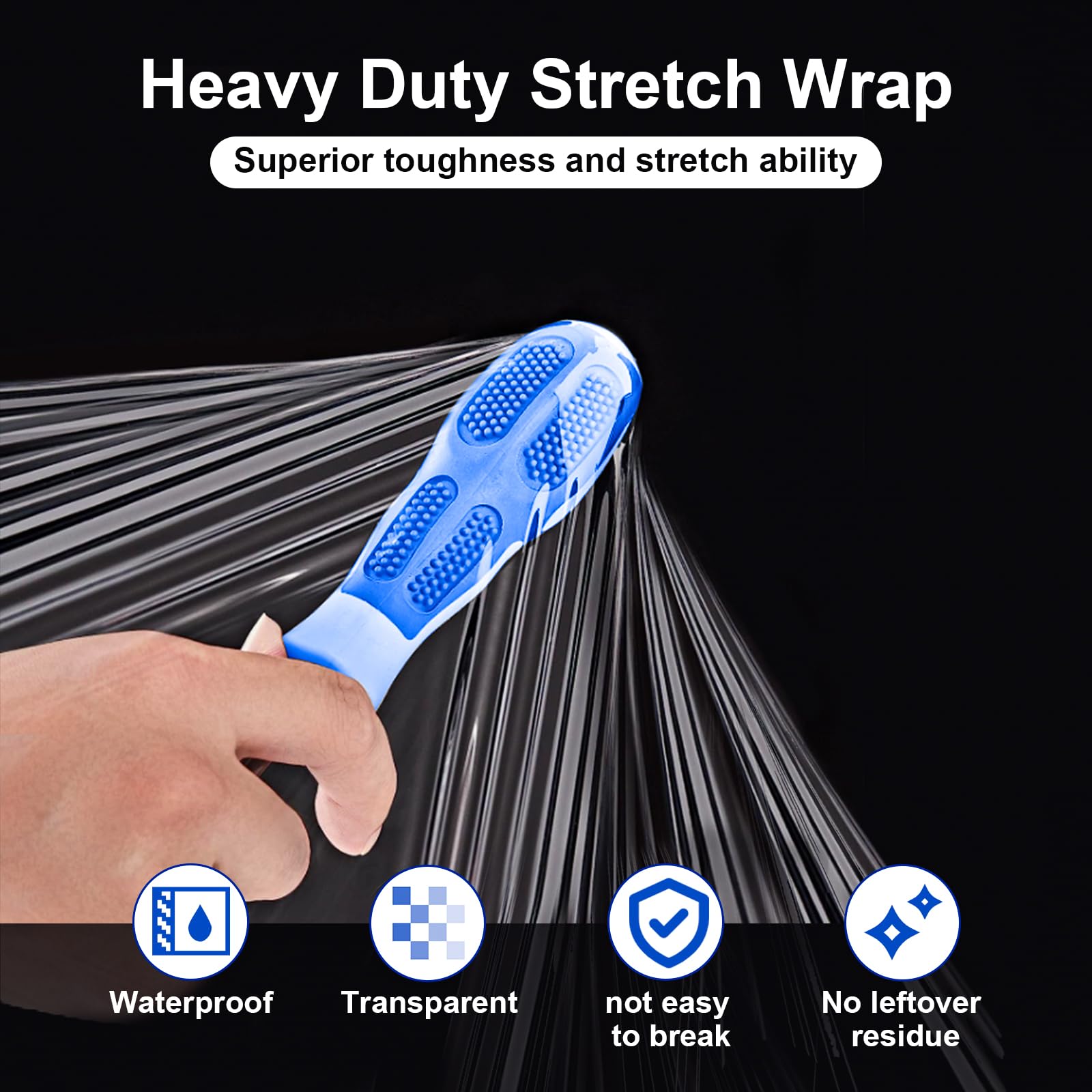 Stretch Film, RAZCC Stretch Wrap Industrial Strength, Shrink Wrap for Pallet Wrap, Heavy Duty Clear Plastic Wrap with Handles, Moving Wrapping Plastic Roll, 15" x 1000 Ft Per Roll, 60 Gauge, 1 Pack