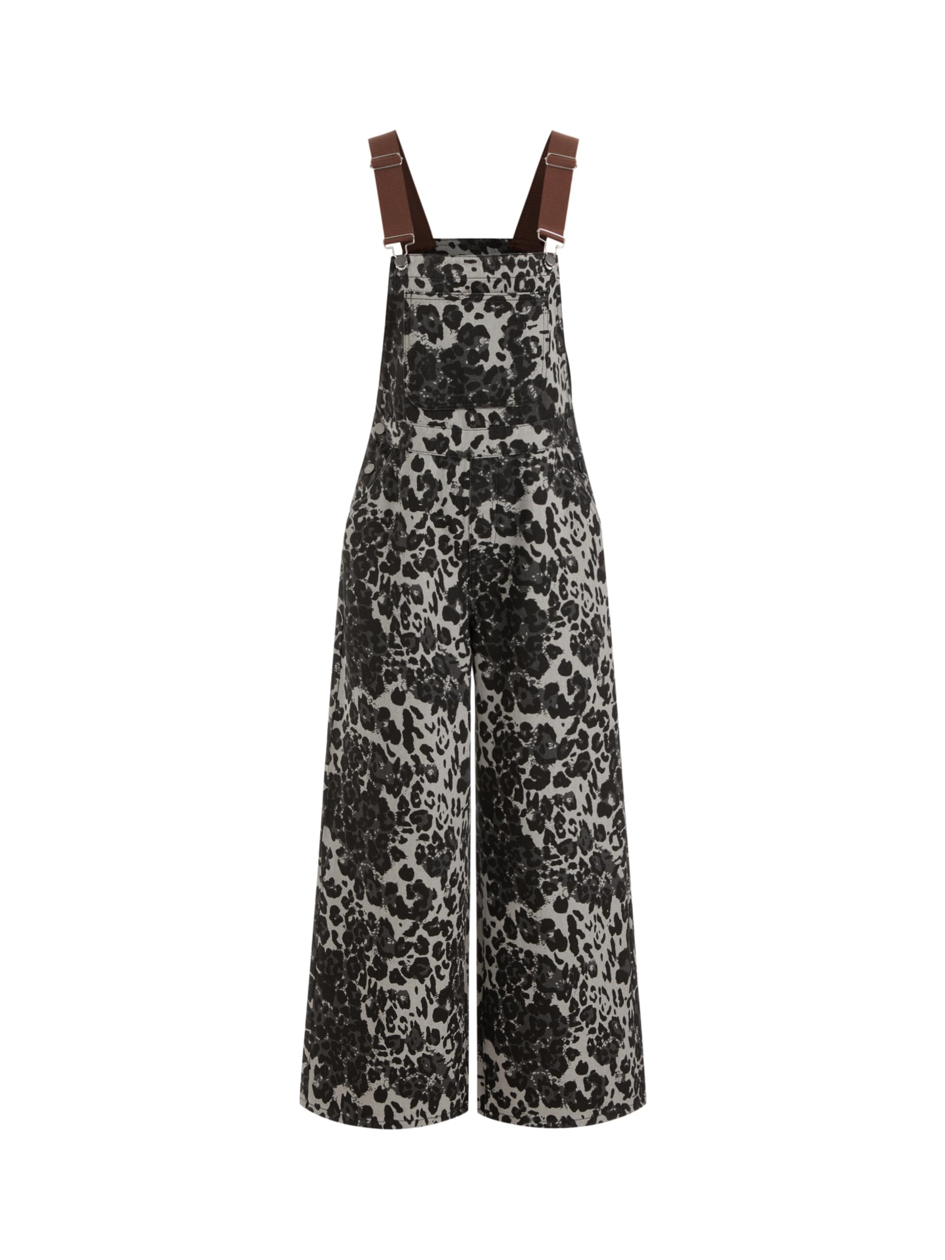CIDER Overalls for Women Leopard Pocket Buckle Up Wide Leg Jumpsuit