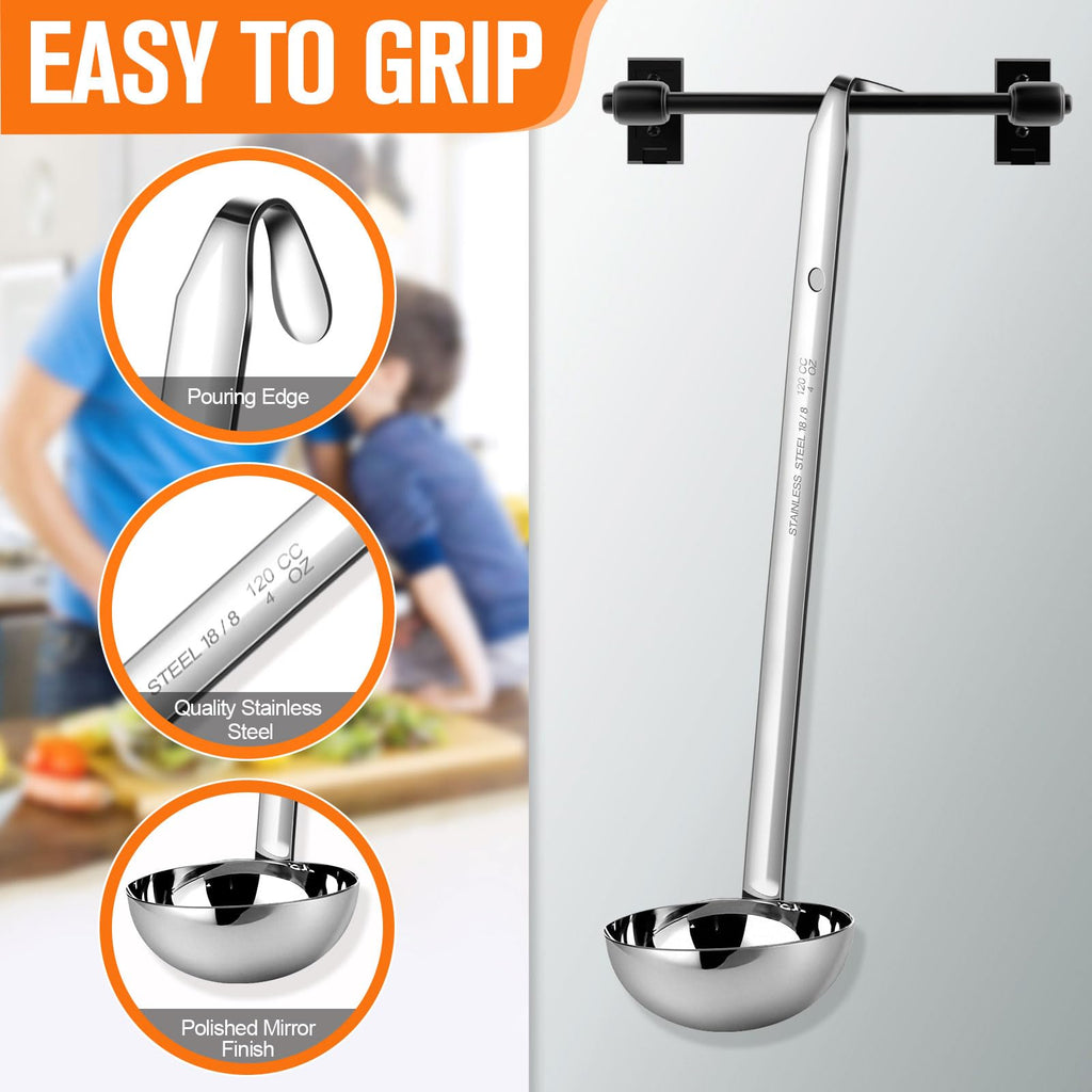 meekoo 1 Pieces Stainless Steel Ladle Soup Handle Ladle with Pouring Rim for Kitchen Cooking Soup Sauce (1 oz)