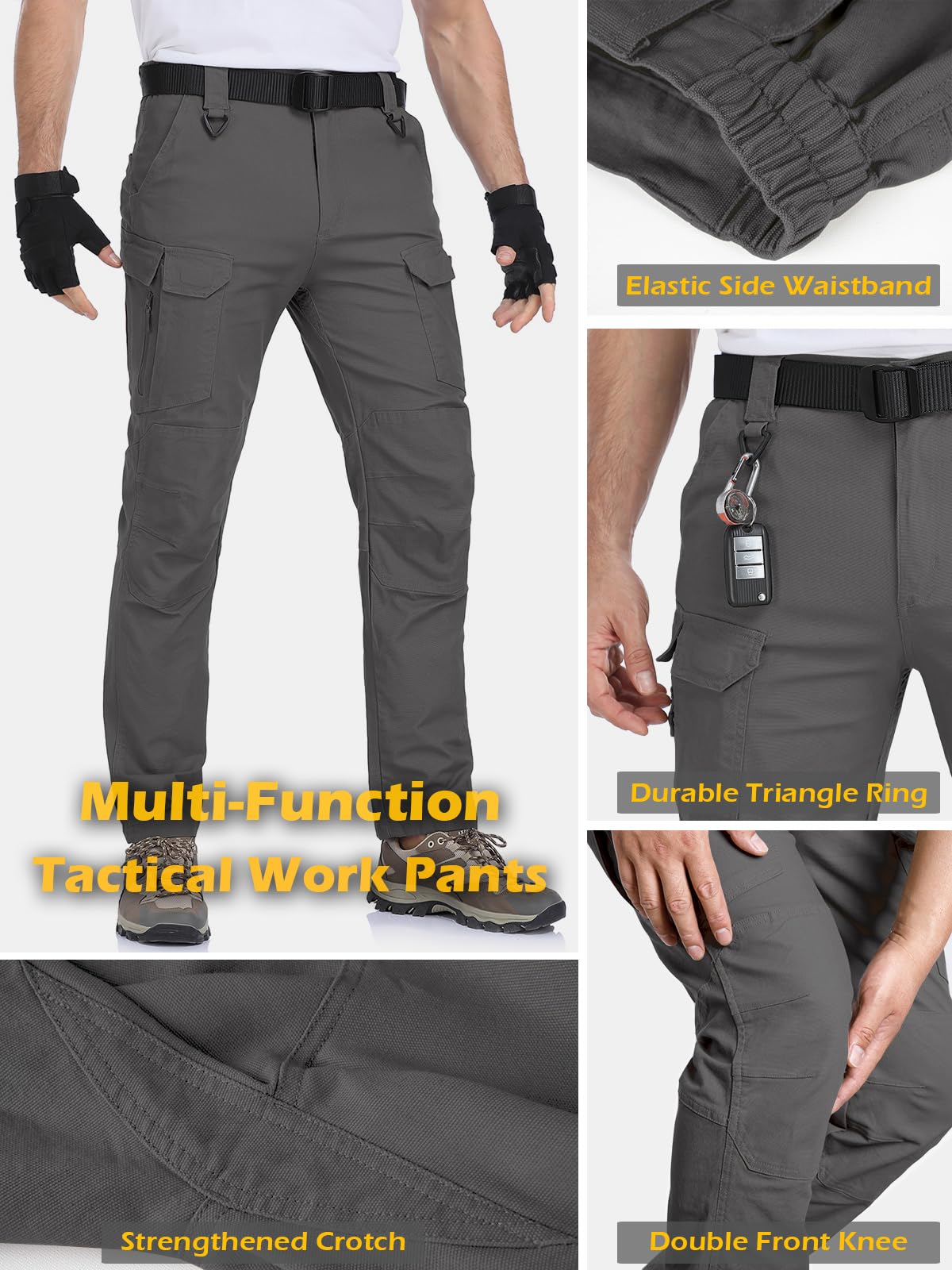 MANSDOUR Men's Cotton Hiking Tactical Pants Lightweight Stretch Military Combat Cargo Work Pants