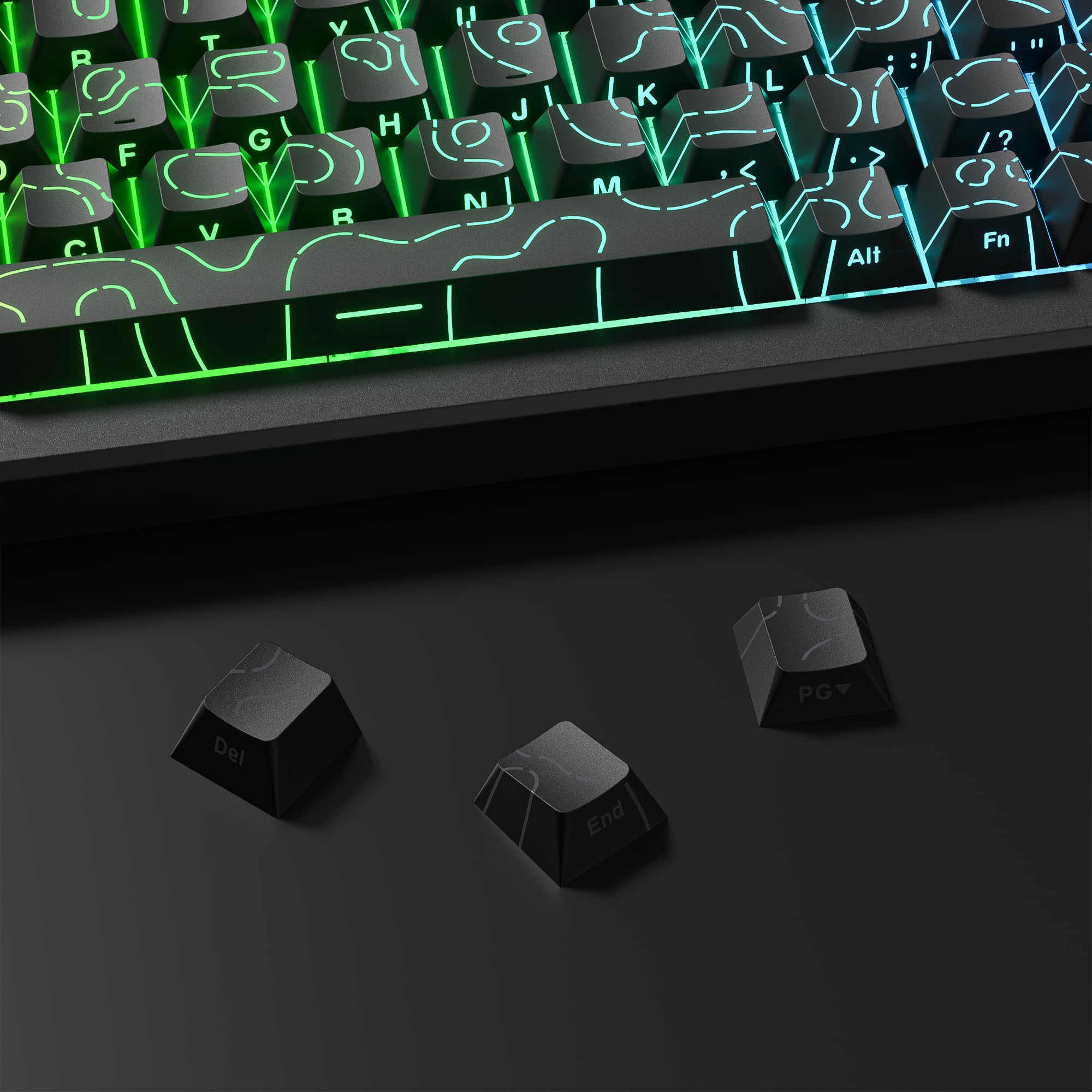 dagaladoo Black Topographic keycaps Double Shot PBT keycaps Shine Through Keyboard Keys Side Printed Key caps Cherry Profile Custom keycap Set for100%, 75%, 65%, 60% US Layout Mechanical Keyboard