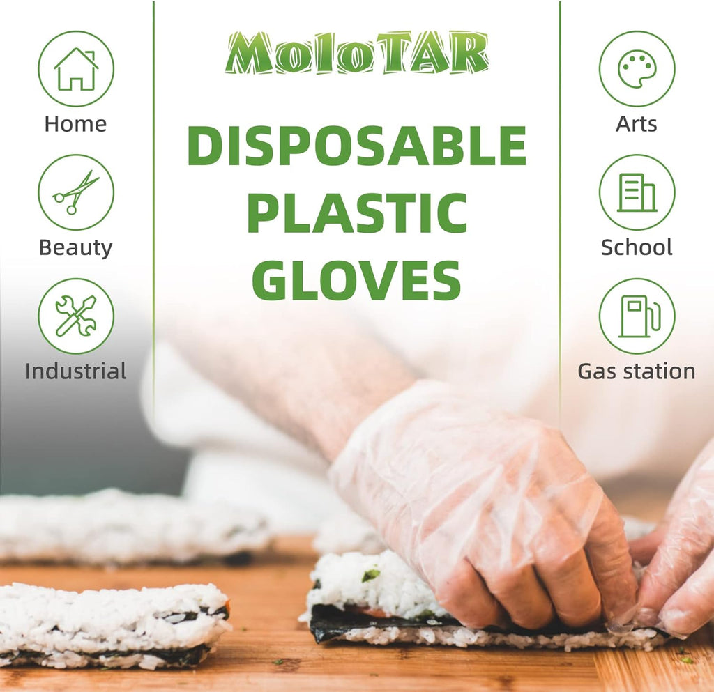 MoloTAR 500 Pieces Plastic Disposable Gloves,Disposable Gloves for Cleaning, [ One Size Fits Most ]