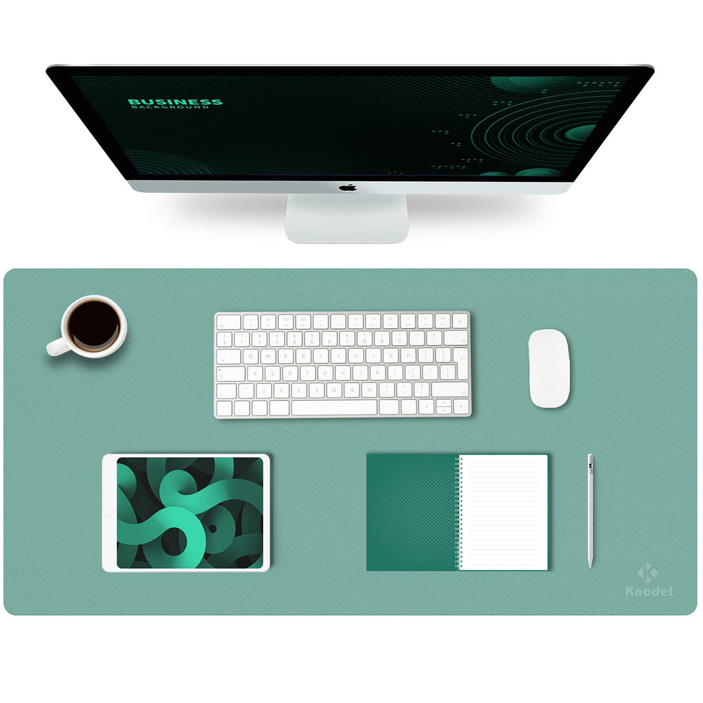 K KNODEL Small Office Leather Desk Mat, Mouse and Keyboard Pad, Computer and Laptop Mat, Desktop Protector and Cover, Writing Pad and Blotter (23.6"x13.8", Black)