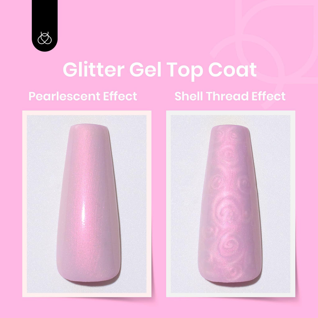 Beetles Heart Gel Top Coat 15ml - Hema Free Glitter Shine No Wipe Top Coat Long-Lasting for Gel Polish, Pink Heart Sparkle Soak Off UV LED Gift for Women