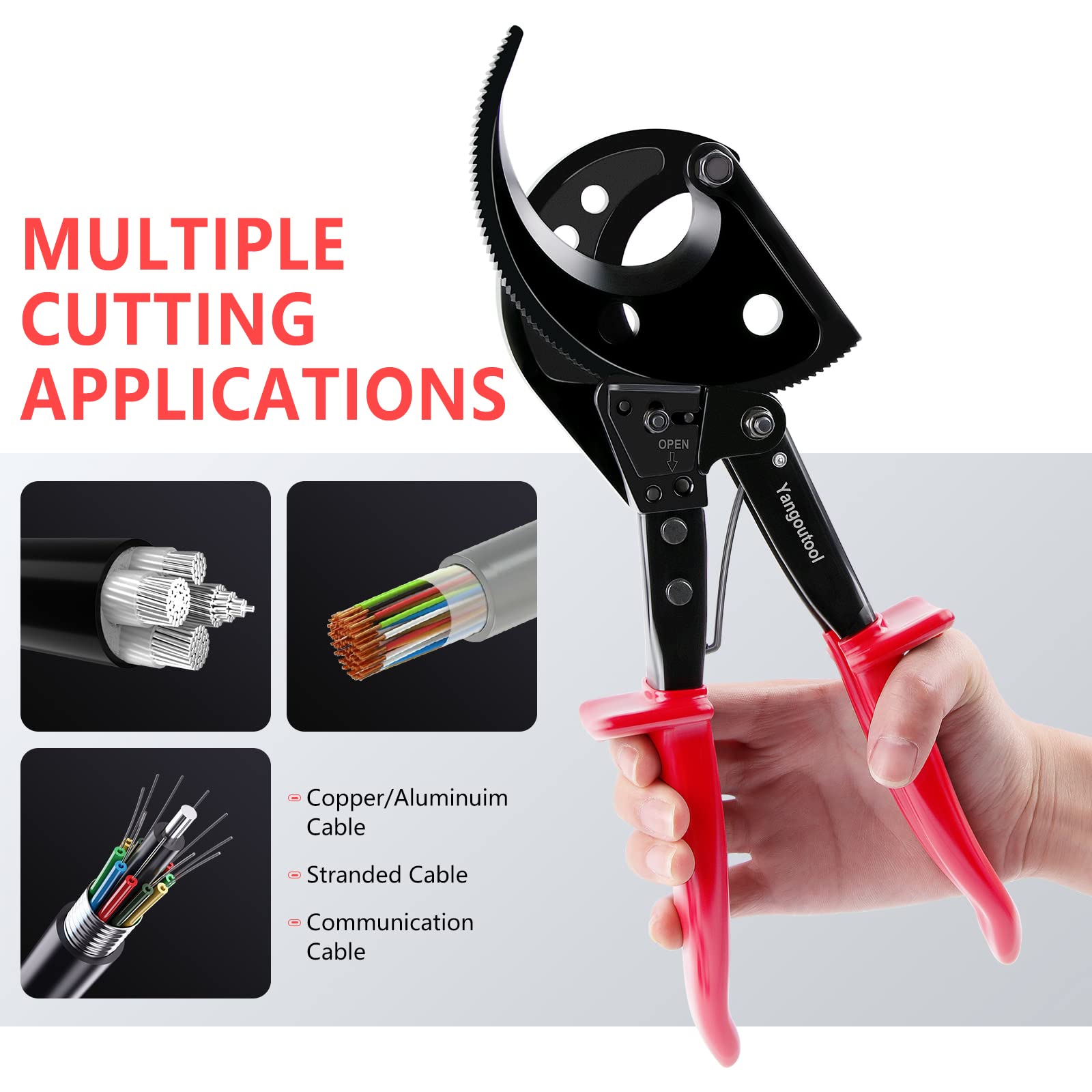 Yangoutool Heavy-Duty Ratcheting Cable Cutters for Large Copper, Aluminum, and Armored Cables - J40 Wire Cutter up to 300 mm², Electrical Wire Cutting Tool