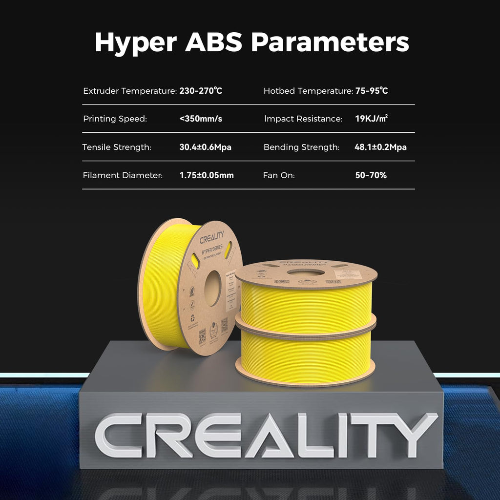 Creality Hyper ABS Filament, Official 3D Printer Filament ABS 1.75mm for Up to 300mm/s High-Speed Printing Convenient Open Printing Material, 1kg(2.2lbs) Spool Fit Most 3D Printer(Black)