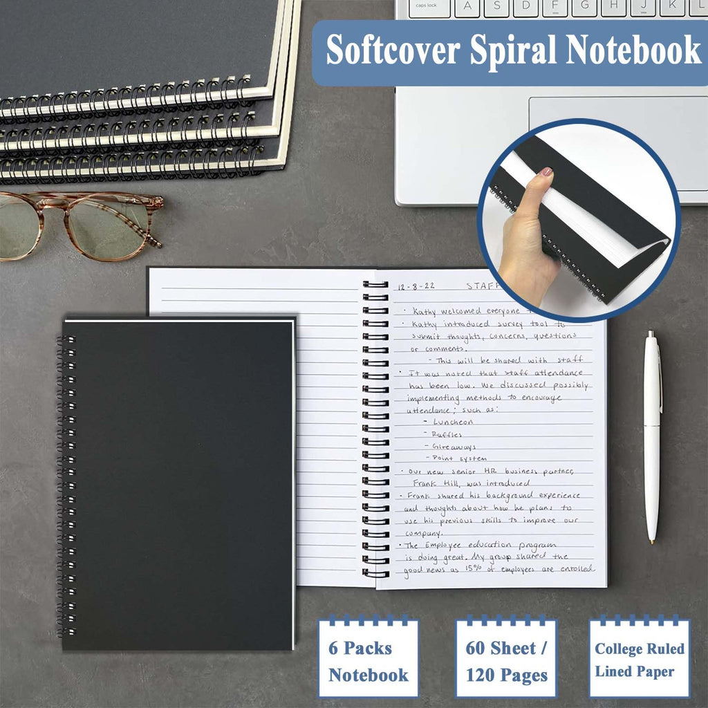 4Pack Small Spiral Notebook A5, 8.25x5.5” 120 Lined Pages Black & Red Wide Ruled Spiral Journal Bulk Blank Kraft Cover Spiral Bound Notebook & Writing Pads for Home Office Meeting Work Note Taking