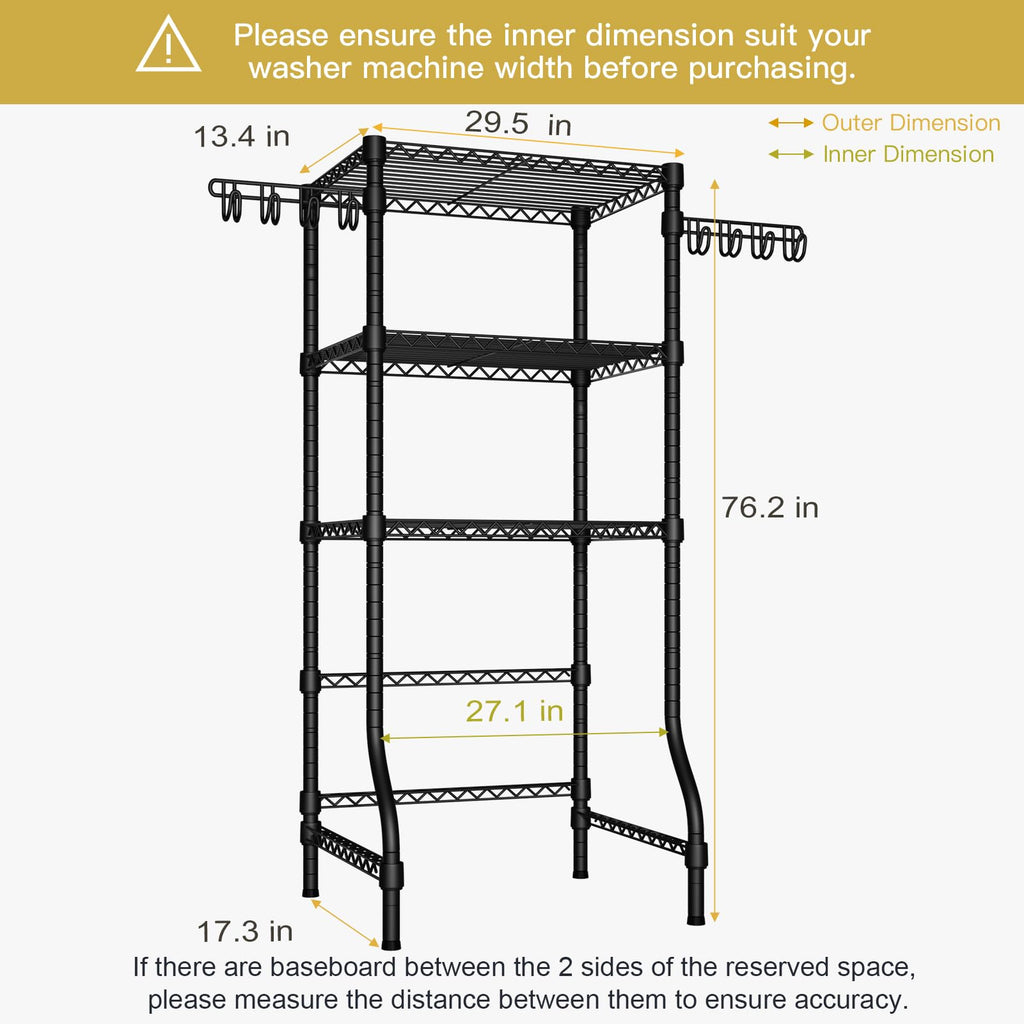 Ulif U8 Medium Laundry Room Storage Organizer, Over the Washer and Dryer Storage Shelves for Laundry Organization, 32.3”W x 17.3”D x 76.2”H, Suit Washing Machine Width within 29.9”, Hold 304 lb, Black