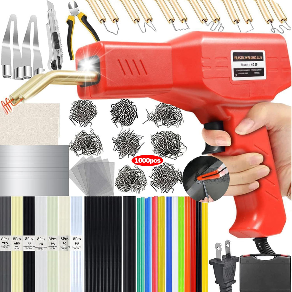 Upgraded 220W Plastic Welder, 2 in 1 Plastic Welding Repair Welder Kit 1000PCS Hot Stapler Soldering Gun with 100PCS Plastics Welding Rods Car Bumper Repair Kit for Most Plastics(Black)
