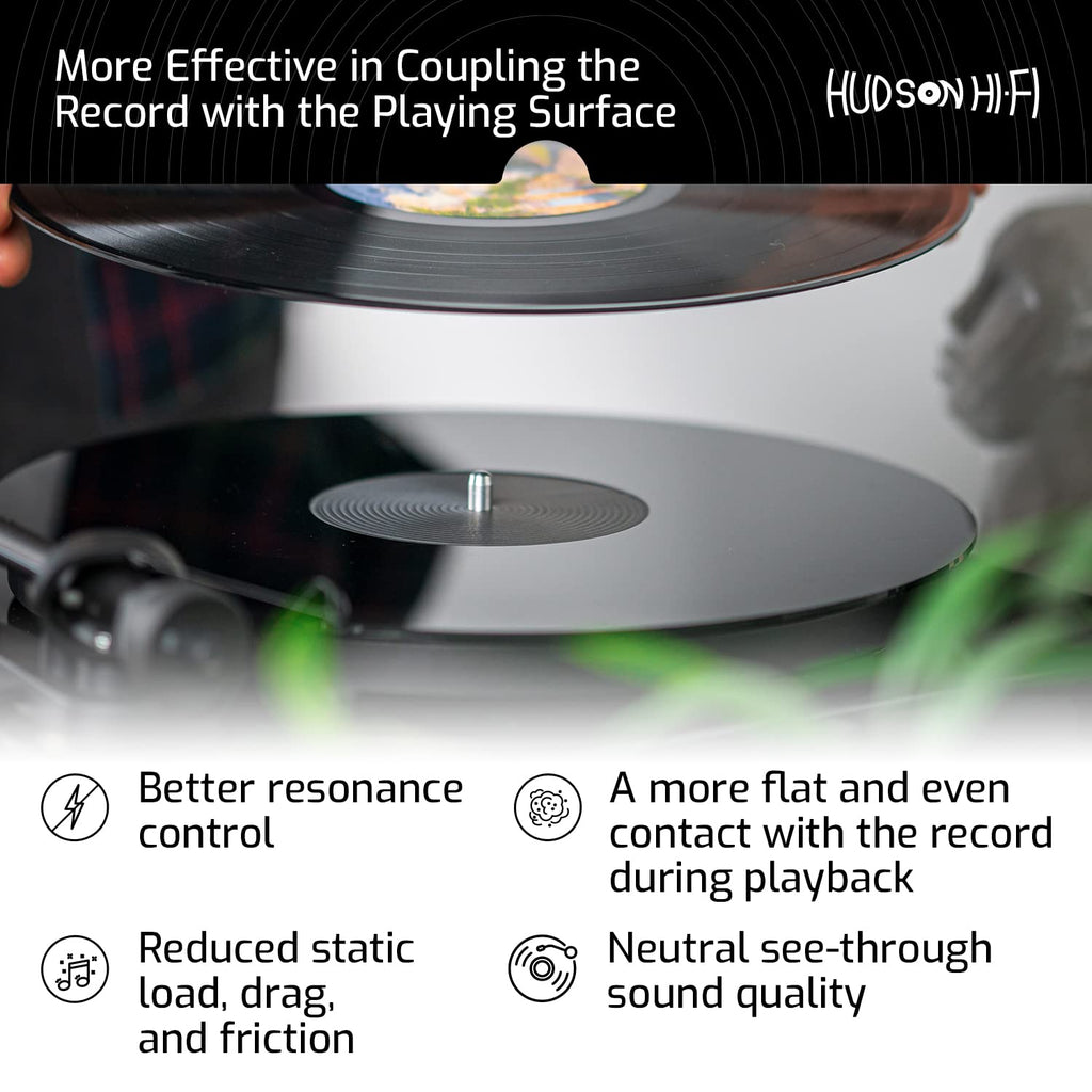 Hudson Hi-Fi Acrylic Turntable Mat – 11.75” Anti-Static Turntable Slipmat with Label Recess – 1/8” Thick Acrylic Platter Mat for Vinyl LP Record Players – Black