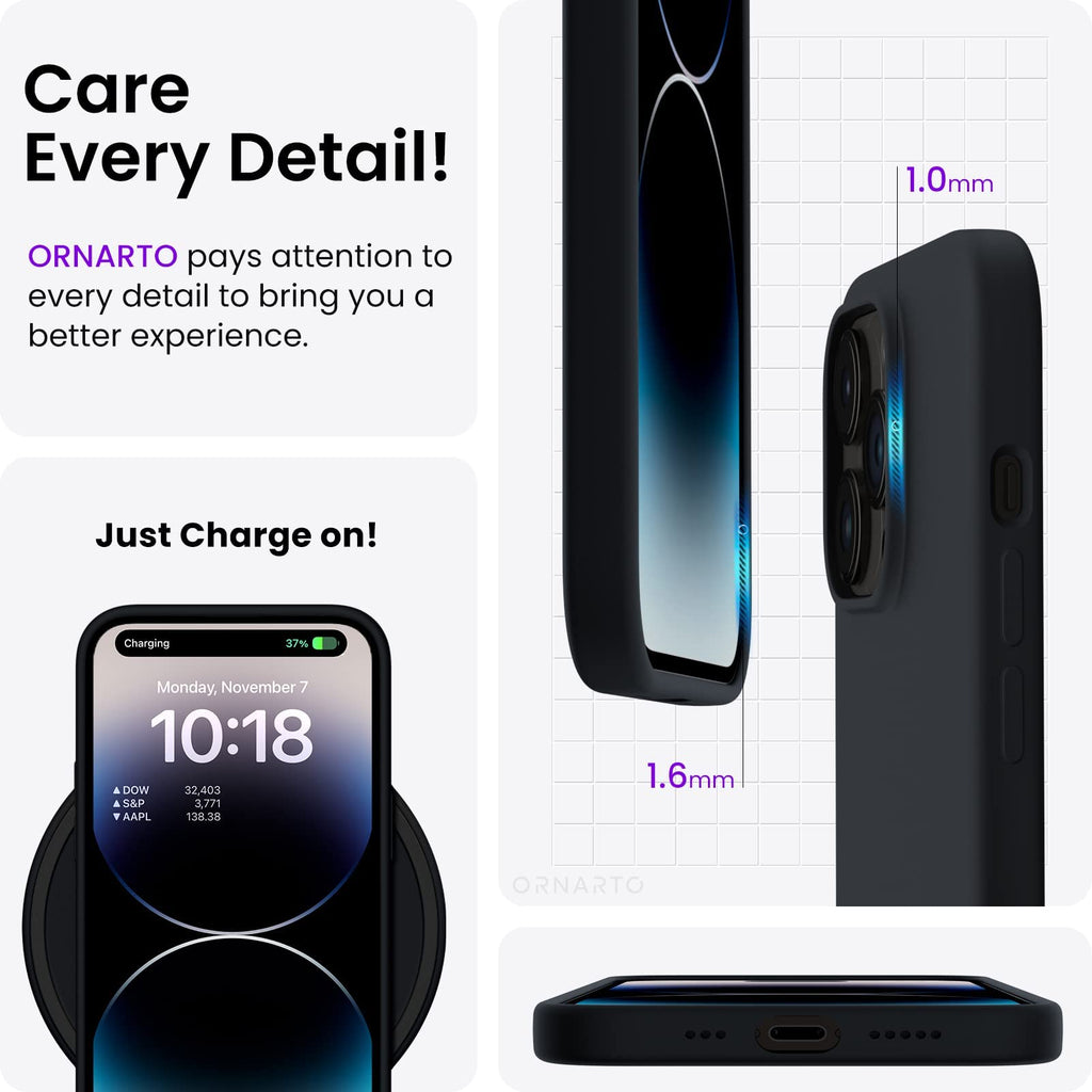 ORNARTO Compatible with iPhone 14 Pro Case 6.1, Slim Liquid Silicone 3 Layers Full Covered Soft Gel Rubber Phone Case Protective Cover with Microfiber Lining 6.1 inch-Baby Blue