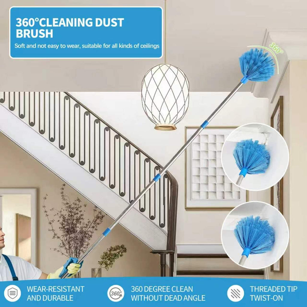 Ceiling Fan Cleaner Duster Reusable Microfiber Removable Duster with Extension Pole Adjusts 12 to 71 Inch for Cleaning Walls Bookshelves Furniture Door Window Top (Blue)
