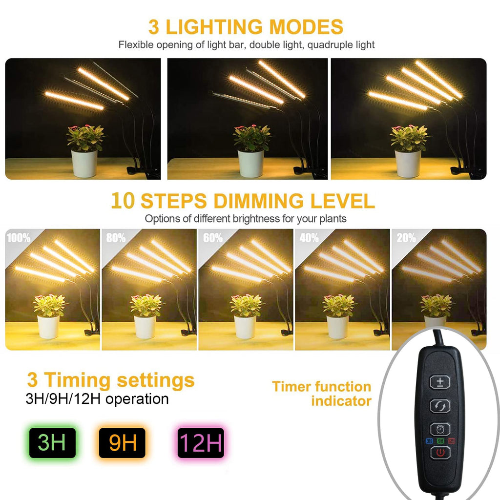 bseah Grow Light Plant Lights for Indoor Plants, Full Spectrum Plant Grow Lamp, 10 Dimmable Levels, Auto ON & Off with 3/9/12H Timer