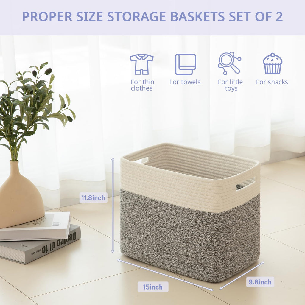 OIAHOMY Storage baskets for Shelf, Toy Storage Basket, Collapsible Storage Bins, Blanket Basket Living Room, Closet Storage for Bedroom, 15 x 9.8 x 11.8 Inches-Pack of 2-Brown, FSB-H-P-02