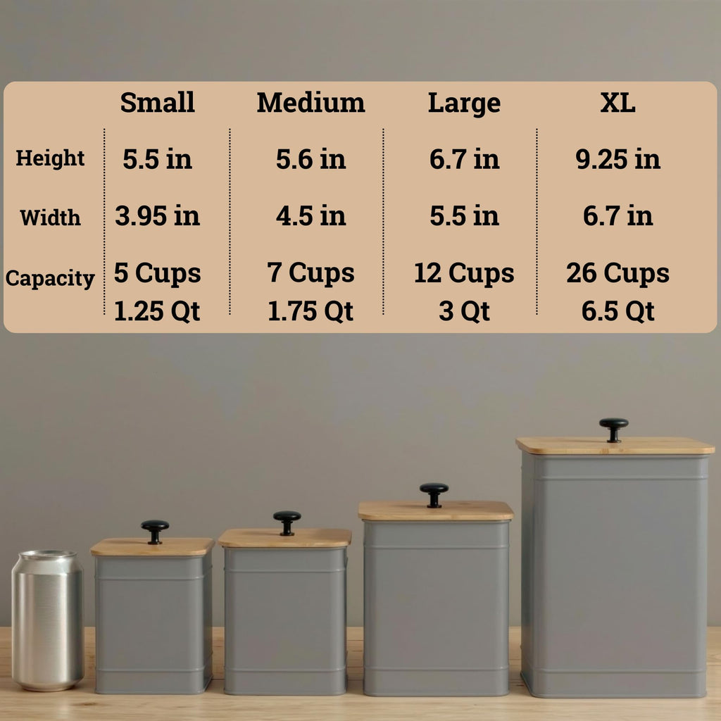 Kitchen Canisters for Countertop Set of 4 w/ Chalkboard Labels & Marker Pen | Airtight Easy Open Bamboo Lids, Dent-Resistant Thick Metal, Customizable Chalkboard Labels, Marker Pen Included, Set of 4