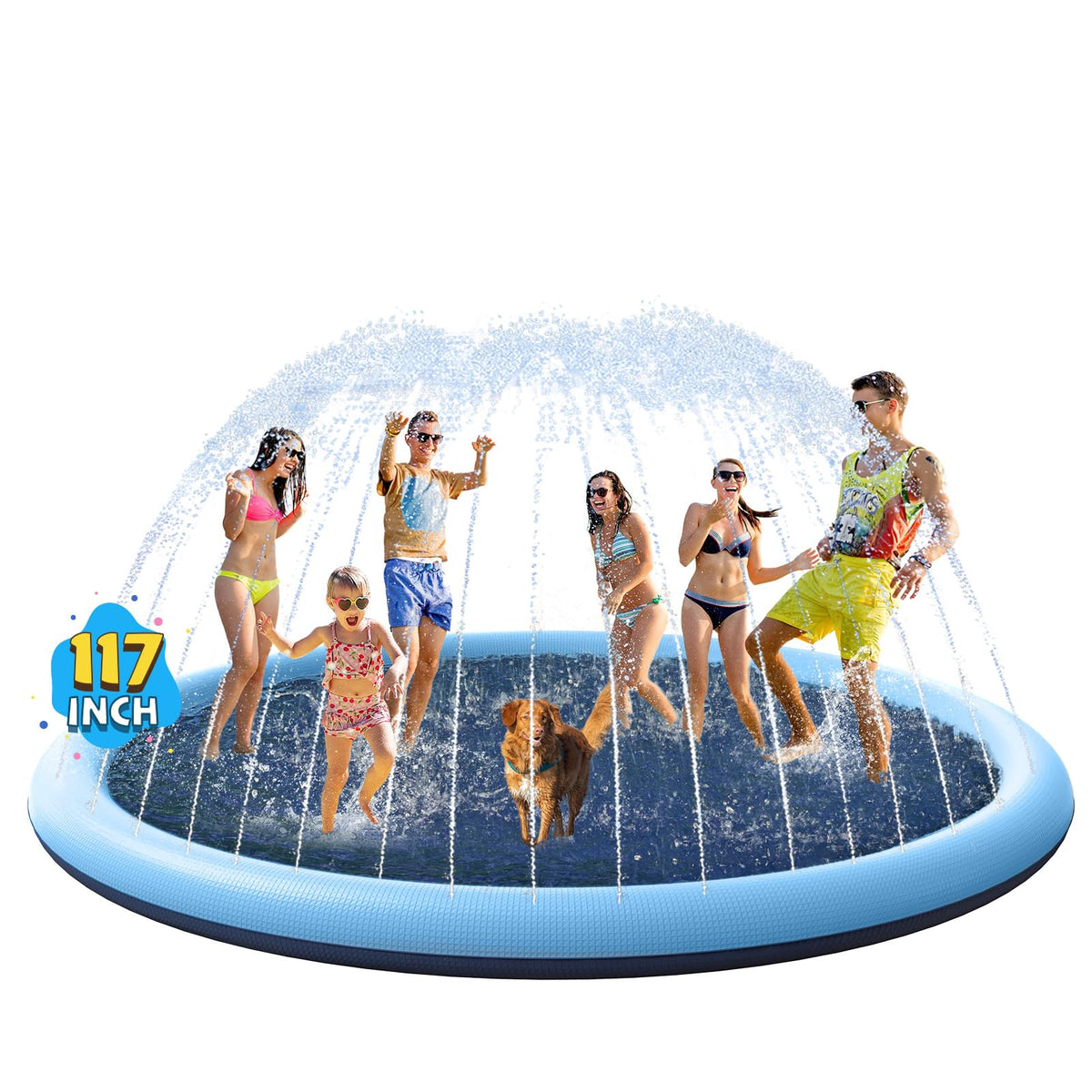 VISTOP 67" Non-Slip Splash Pad for Kids and Dogs, Thickened Sprinkler Pool for Toddlers, Outdoor Backyard Water Toys, Fun Fountain Play Mat for Babies, Children & Pets Blue