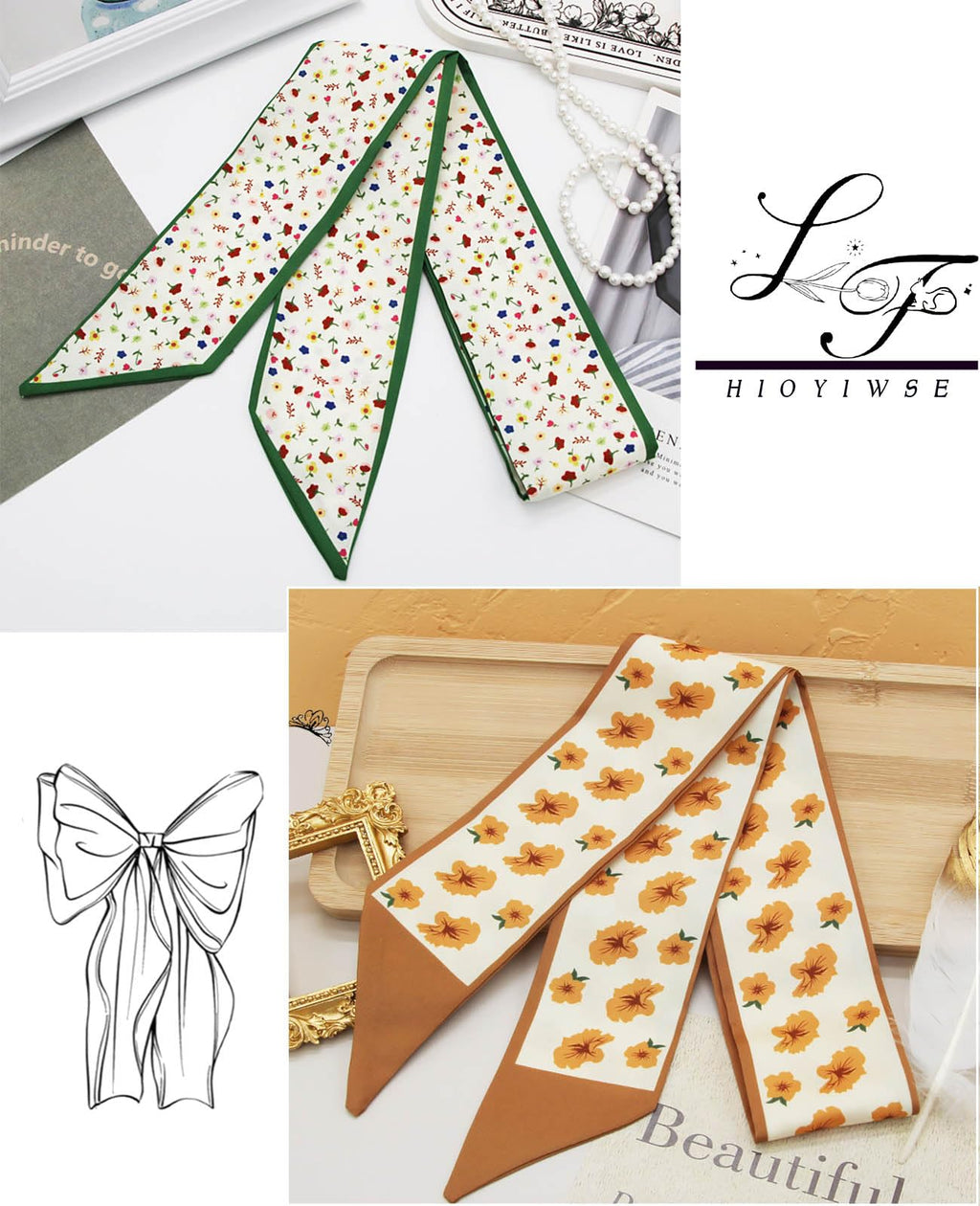 Hioyiwse Purse Scarf Handbags For Women Skinny Hair Neck Accessories Scarves With Bag Scarfs Handle Fashion Lightweight