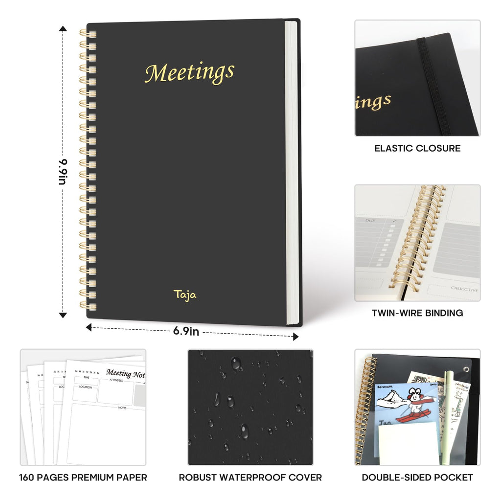 Meeting Notebook for Work Organization - Work Planner Notebook with Action Items, Agenda Planner for Note Taking, 160 Pages (6.9" X 9.9") Project Organizer for Men & Women - Pink