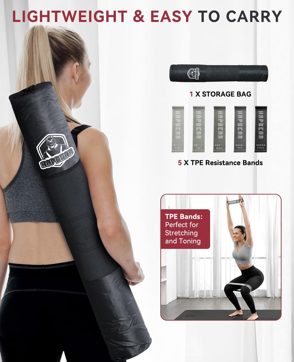 HAPBEAR Large Yoga Mat - 72"x36"x6mm (1/4 inch), Extra Wide Non-Slip Exercise Mat for Home Workout, Yoga, Pilates & Stretching, Durable, Includes Carry Bag