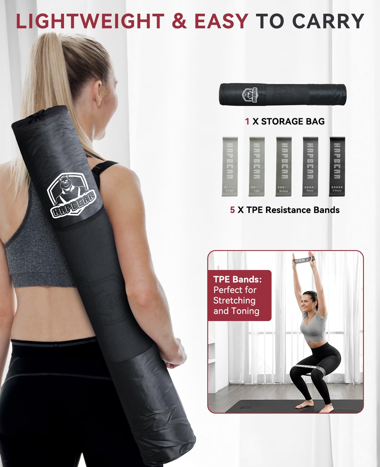 HAPBEAR Large Yoga Mat - 72"x36"x6mm (1/4 inch), Extra Wide Non-Slip Exercise Mat for Home Workout, Yoga, Pilates & Stretching, Durable, Includes Carry Bag