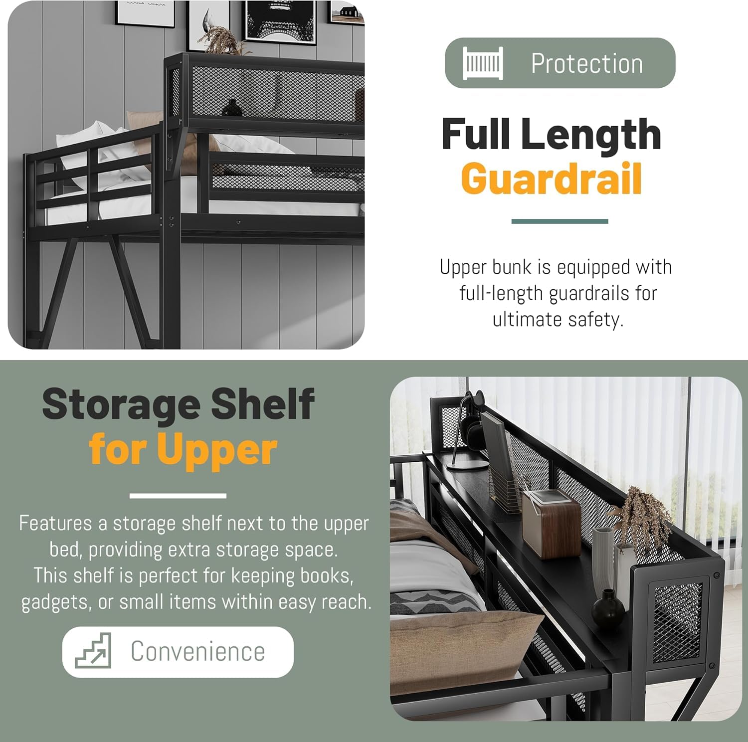 Mirightone Full Size Loft Bed with Stairs, Metal Loft Beds, High Loft Bed Frame with Storage Shelves, Lofted Full Bed with Wardrobe for Kids and Teens, No Box Spring Needed (Black)